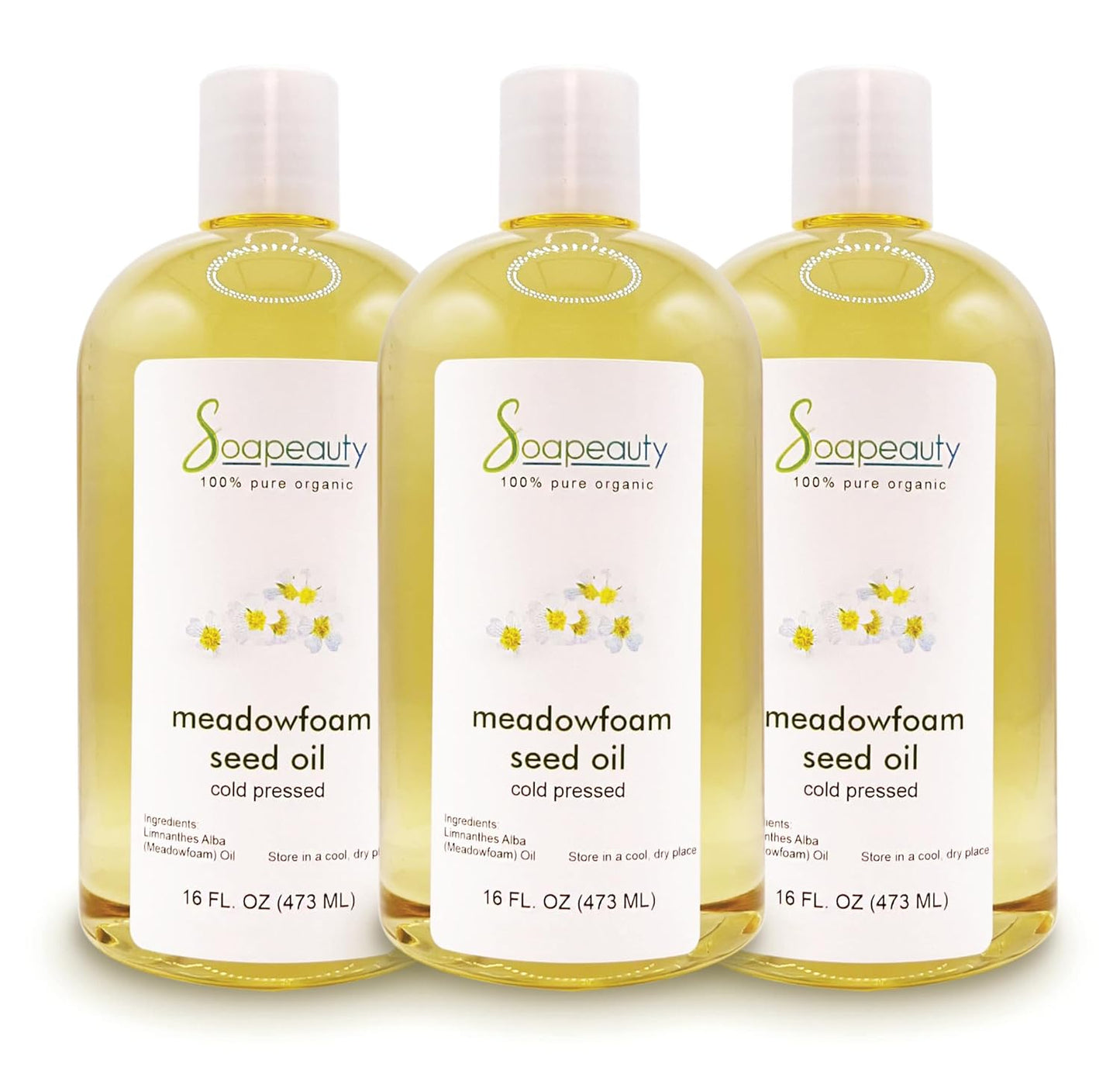 Soapeauty 100% Pure Meadowfoam Seed Oil - Cold Pressed Unrefined Moisturizer for Face & Hair, Promotes Hair Growth - 16 Fl Oz