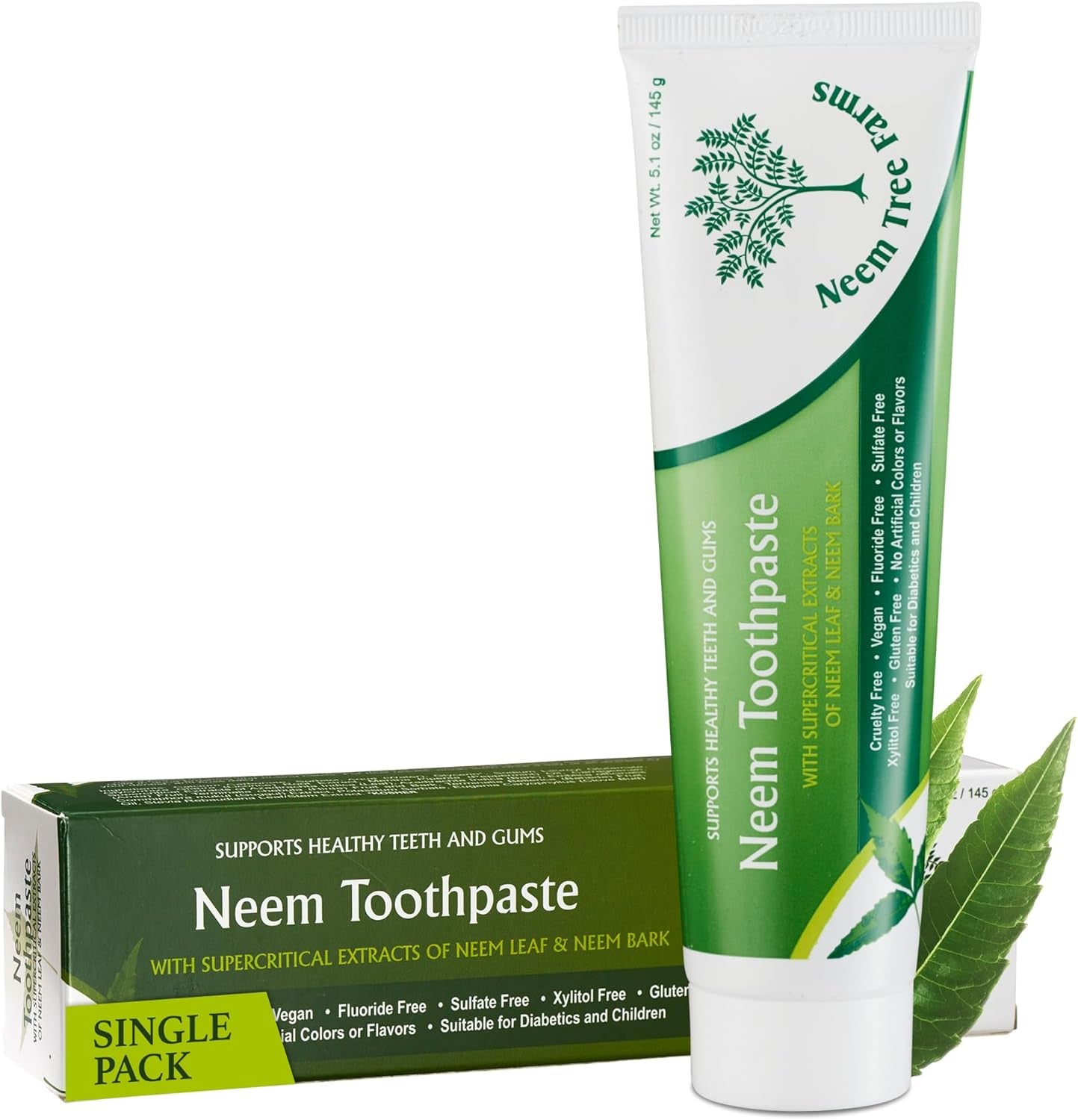 Neem Fluoride-Free Toothpaste - Family-Friendly, 100% Vegan & Natural, Gluten-Free, No Artificial Ingredients - Clove & Stevia (4 Pack)