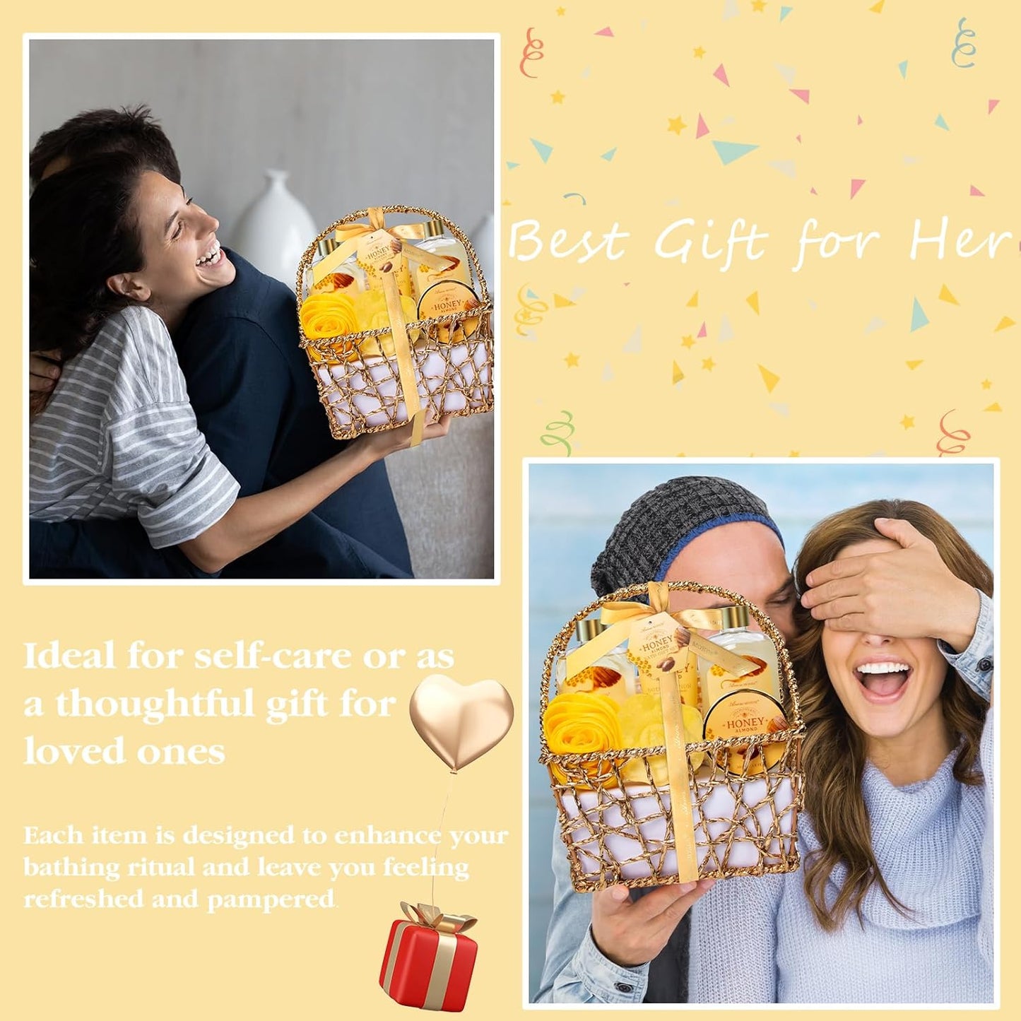 Indulge in Relaxation: 8-Piece Honey Almond Spa Gift Basket for Women - Perfect Birthday, Christmas, or Thank You Gift!