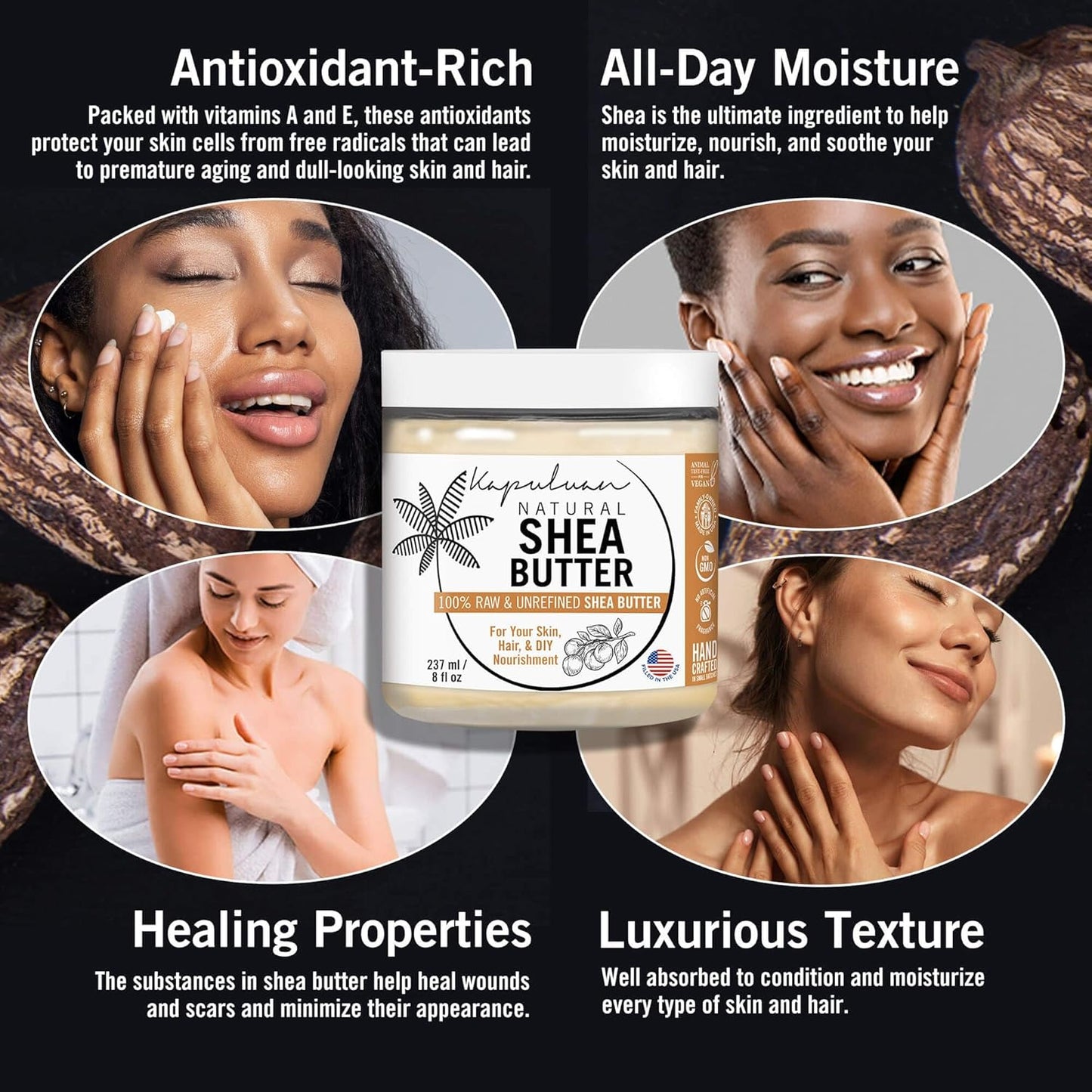 Indulge in Kapuluan's Premium Raw Unrefined Shea Butter - The Ultimate Moisturizer for Skin, Hair, and Face - Perfect for Stretch Marks and Acne Scars - 0.5 Lb of Pure Nourishment