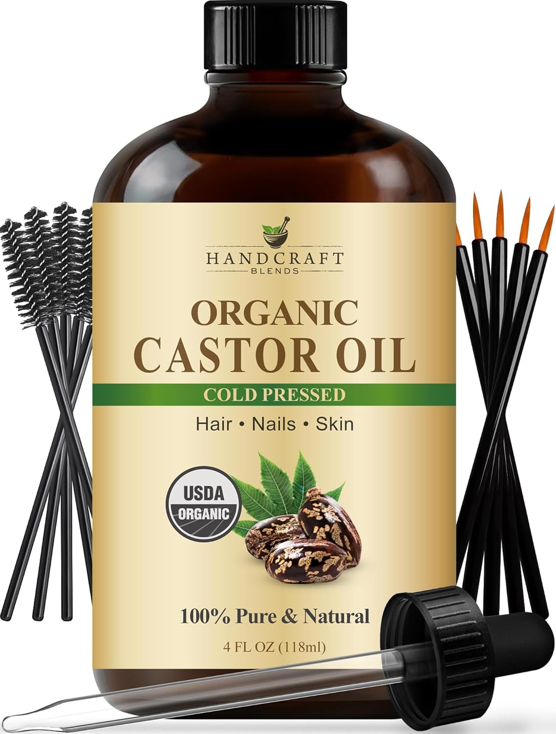 Handcraft Blends Organic Castor Oil - 16 Fl Oz - 100% Pure & Natural - Premium Carrier Oil for Hair Growth, Eyelashes & Eyebrows - Expeller-Pressed & Hexane-Free