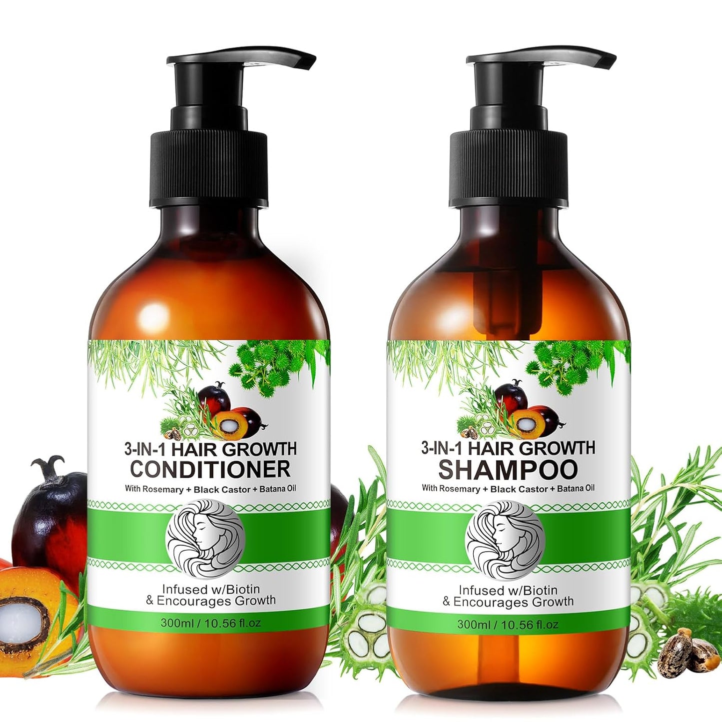 Batana Oil Shampoo & Conditioner Set - Organic Hair Thickening & Growth Formula for All - Paraben & Silicone Free, 2 x 10.56 Fl Oz