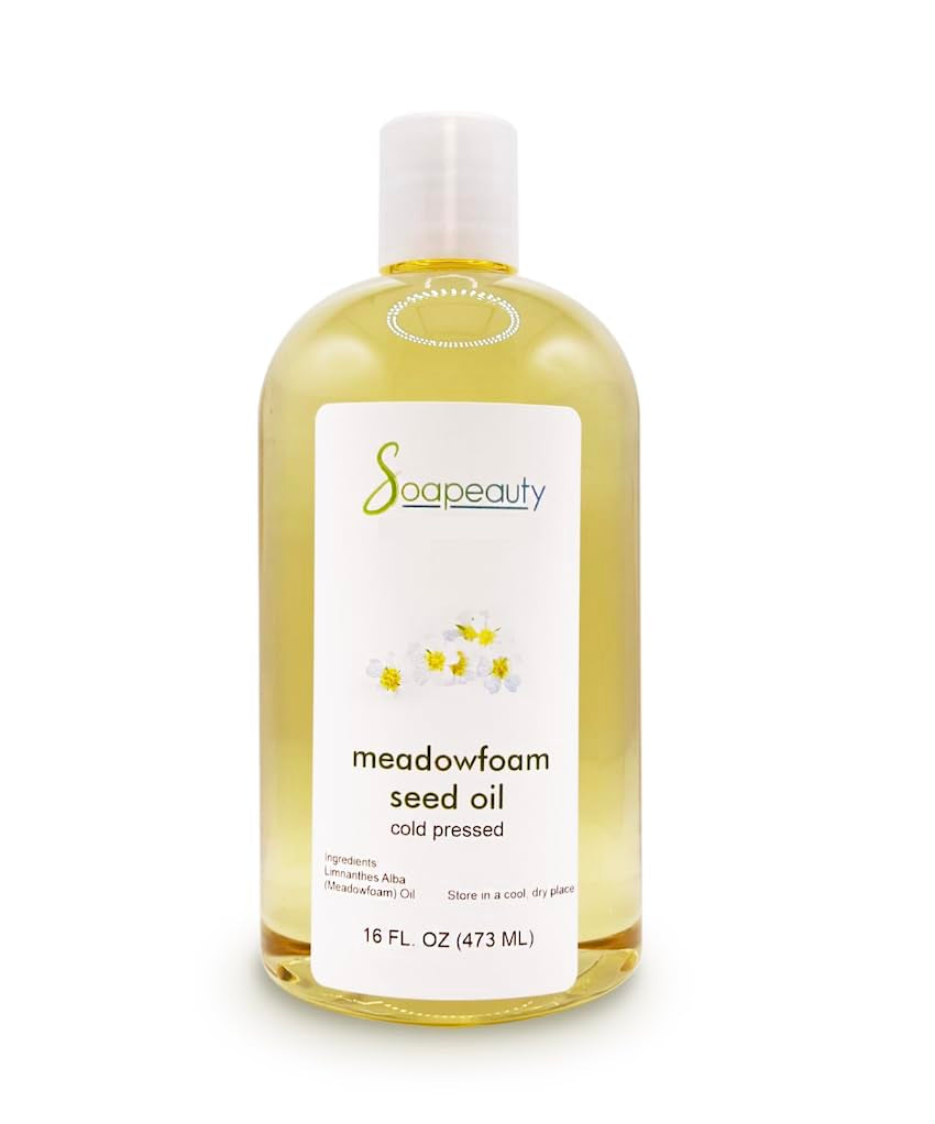 Soapeauty 100% Pure Meadowfoam Seed Oil - Cold Pressed Unrefined Moisturizer for Face & Hair, Promotes Hair Growth - 16 Fl Oz