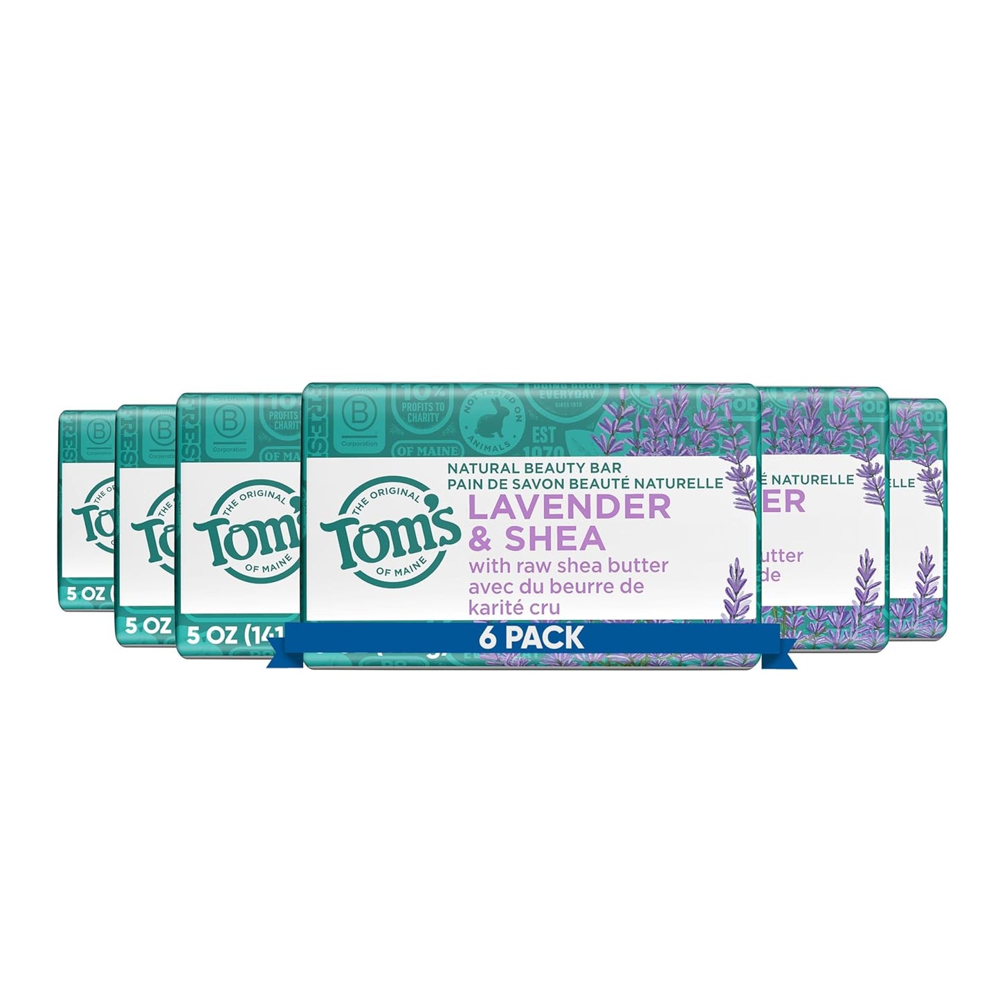 Tom's of Maine Fragrance-Free Natural Beauty Bar Soap for Sensitive Skin - 6 Pack (5 Oz Each)