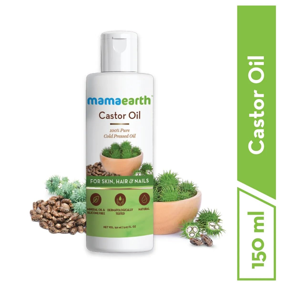 Mamaearth Cold Pressed Castor Oil for Eyebrow & Eyelash Growth | Organic Hair Growth Oil for Radiant Skin & Strong Nails | 5.07 Fl Oz (150ml)