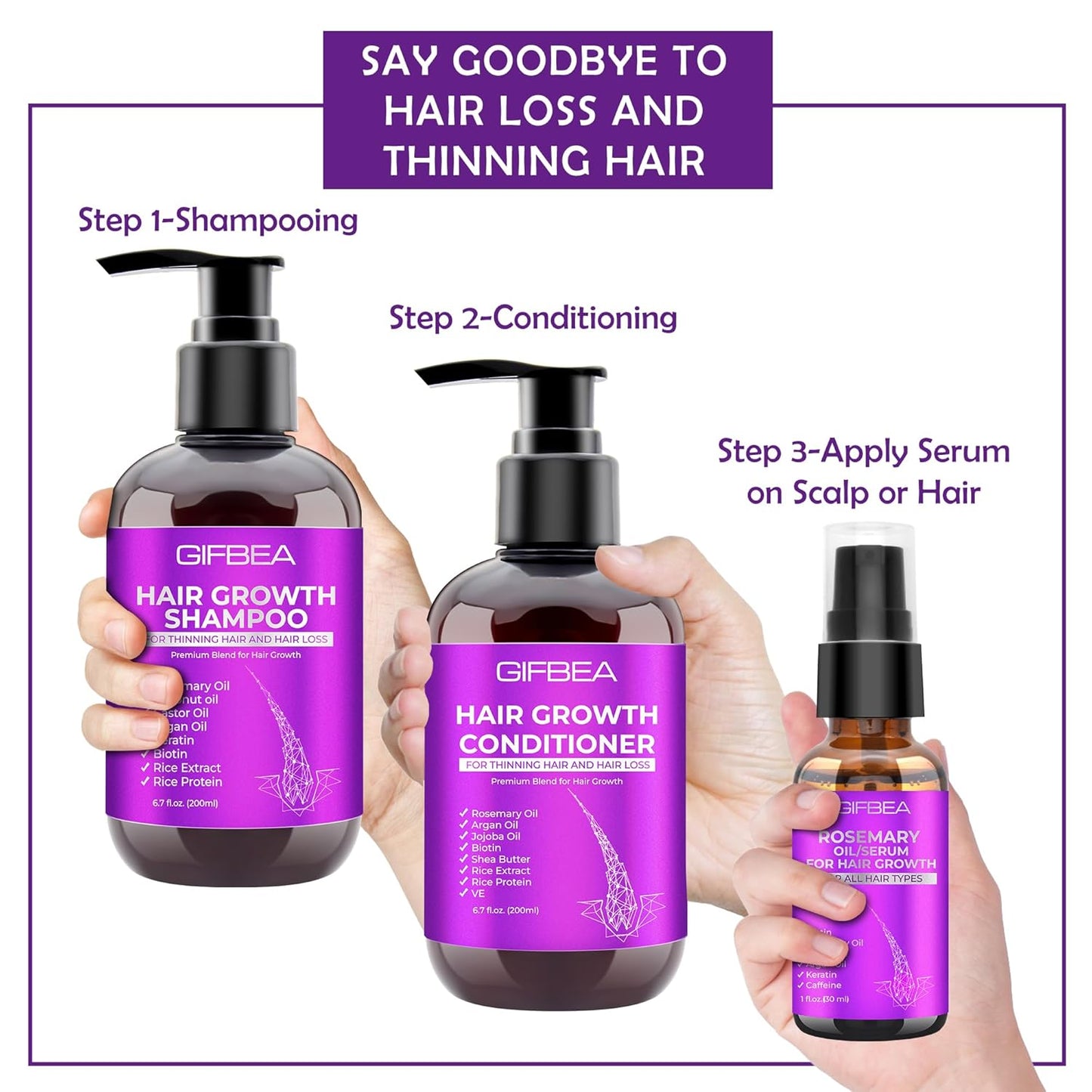 Revitalize Your Hair: Hair Growth Shampoo & Conditioner Set with Rosemary, Biotin, Argan & Castor Oils for Thinning & Curly Hair