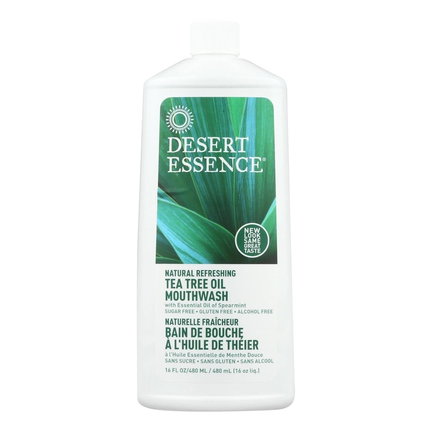 Desert Essence Spearmint Tea Tree Oil Mouthwash - 16 Fl Oz - Alcohol-Free, Sugar-Free, Vegan, Non-GMO - Promotes Healthy Teeth & Gums with Aloe & Vitamin C