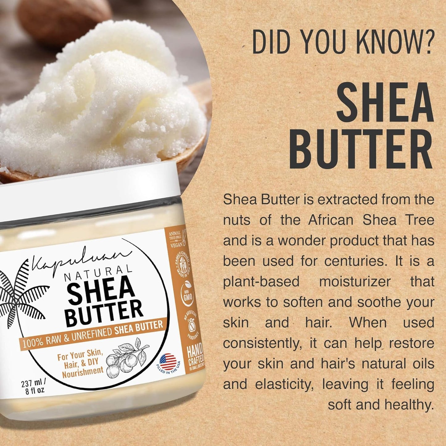 Indulge in Kapuluan's Premium Raw Unrefined Shea Butter - The Ultimate Moisturizer for Skin, Hair, and Face - Perfect for Stretch Marks and Acne Scars - 0.5 Lb of Pure Nourishment