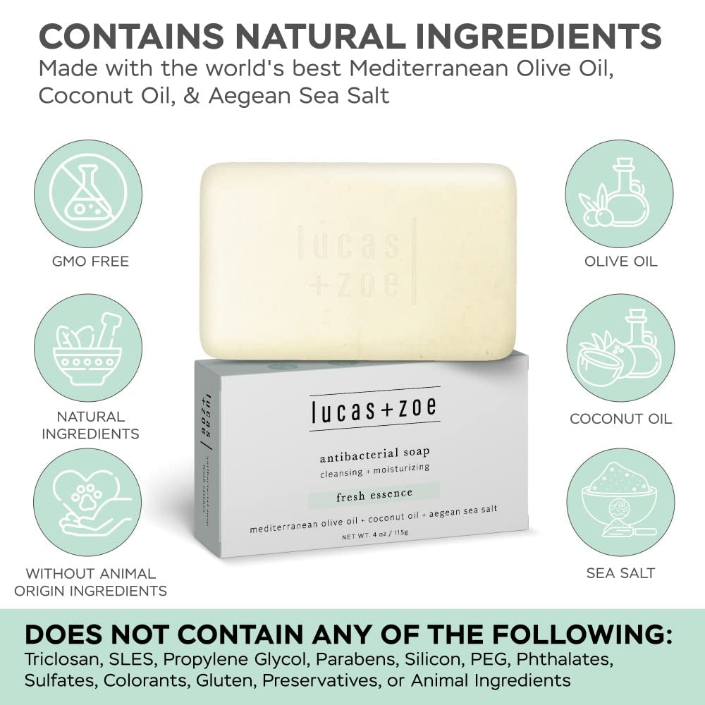 Revitalize Your Skin with Fresh Essence Antiseptic Bar Soap - 6 Pack of Luxurious 4 Ounce Bars Enriched with Mediterranean Olive Oil, Coconut Oil & Aegean Sea Salt - Crafted in Greece