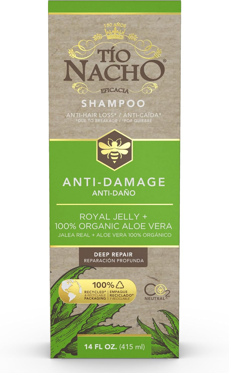 Tio Nacho Aloe Vera Deep Repair Shampoo - Organic Aloe Vera & Royal Jelly for Ultimate Hair Repair, Strength, and Shine - Paraben, Salt & Silicone-Free - 14 Oz