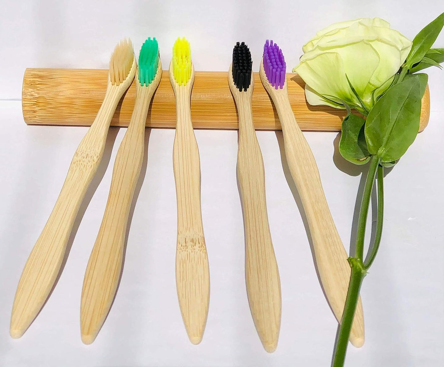 Eco-Friendly Bamboo Toothbrush Set - 10 Pack of Biodegradable Wooden Brushes with Medium Firm Bristles