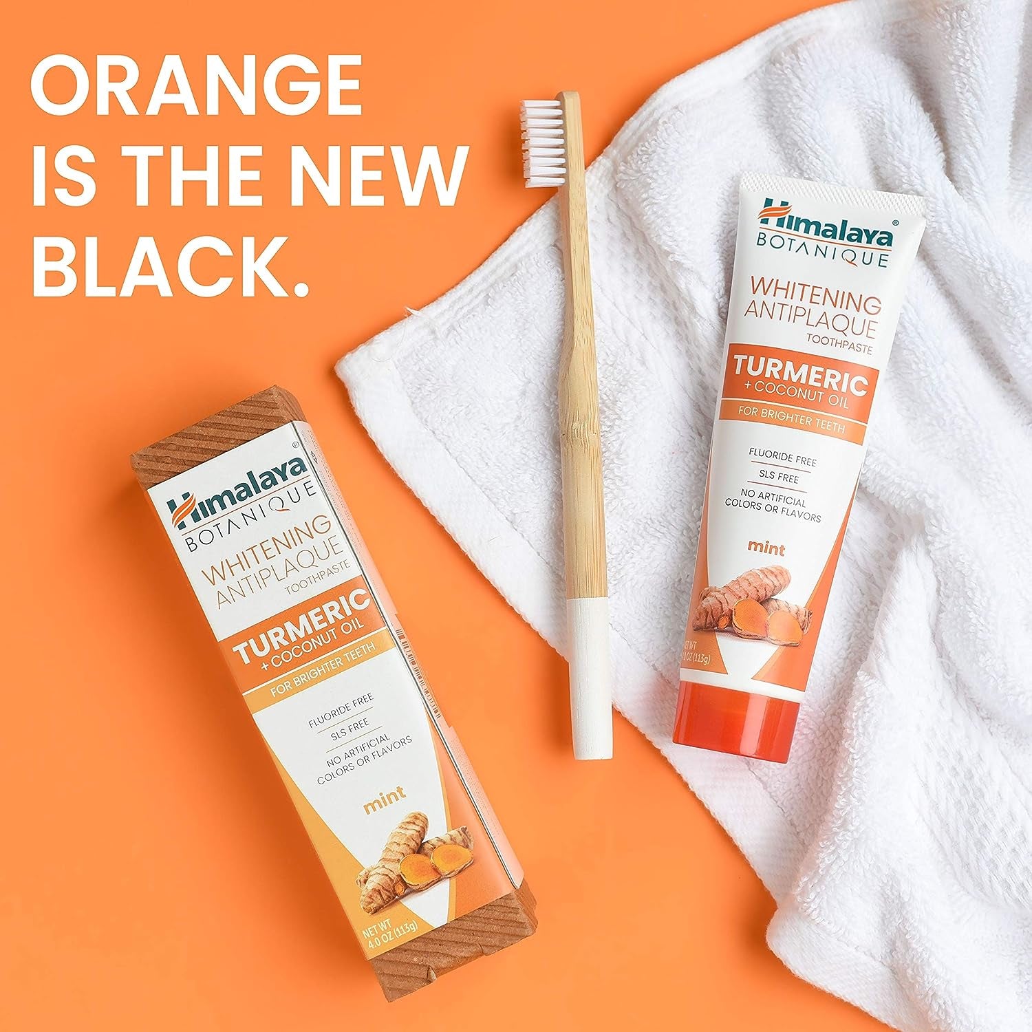 Himalaya Botanique Turmeric & Coconut Oil Whitening Toothpaste - Fluoride Free, Vegan, Antiplaque Formula with Mint Flavor - 4 Oz