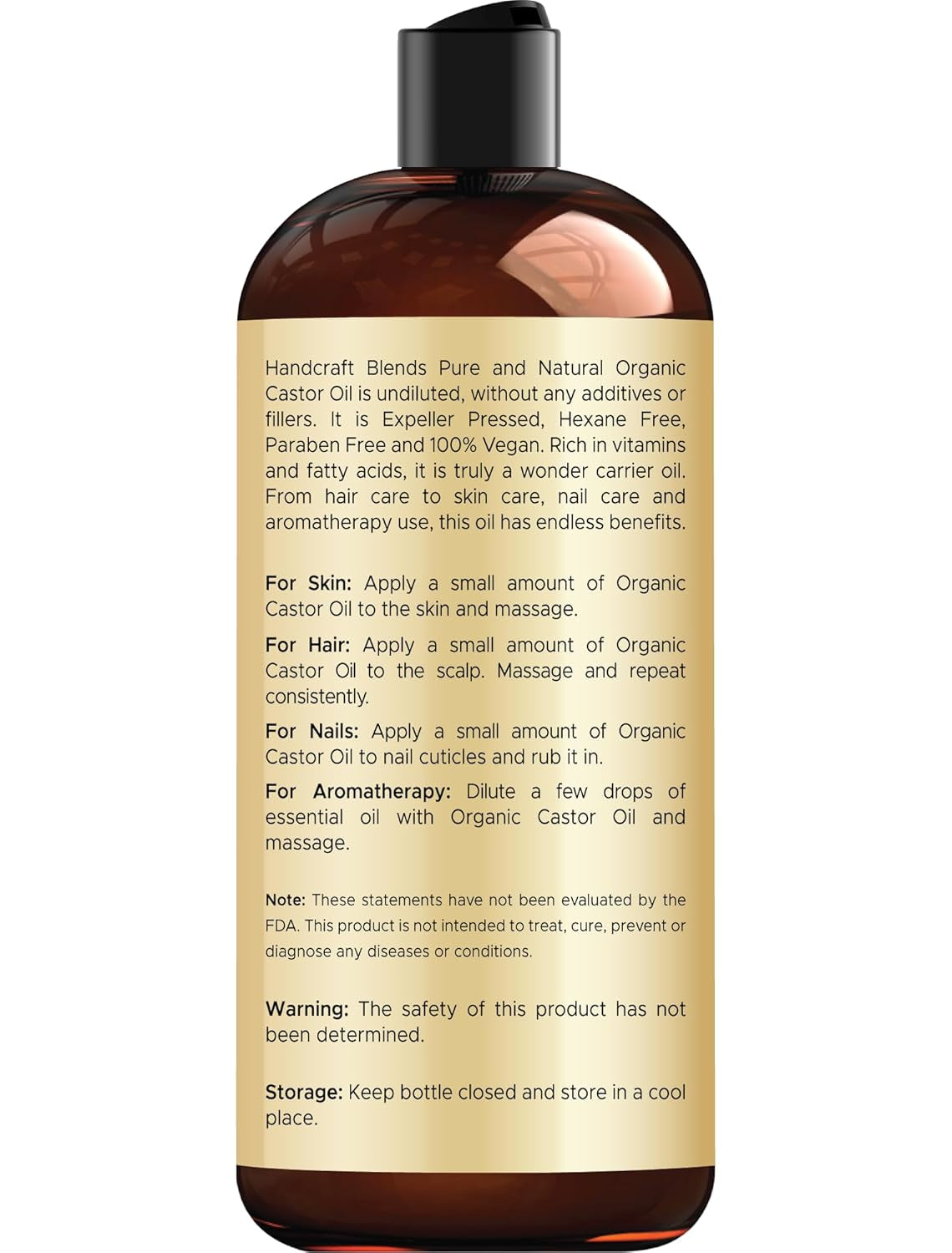 Handcraft Blends Organic Castor Oil - 16 Fl Oz - 100% Pure & Natural - Premium Carrier Oil for Hair Growth, Eyelashes & Eyebrows - Expeller-Pressed & Hexane-Free