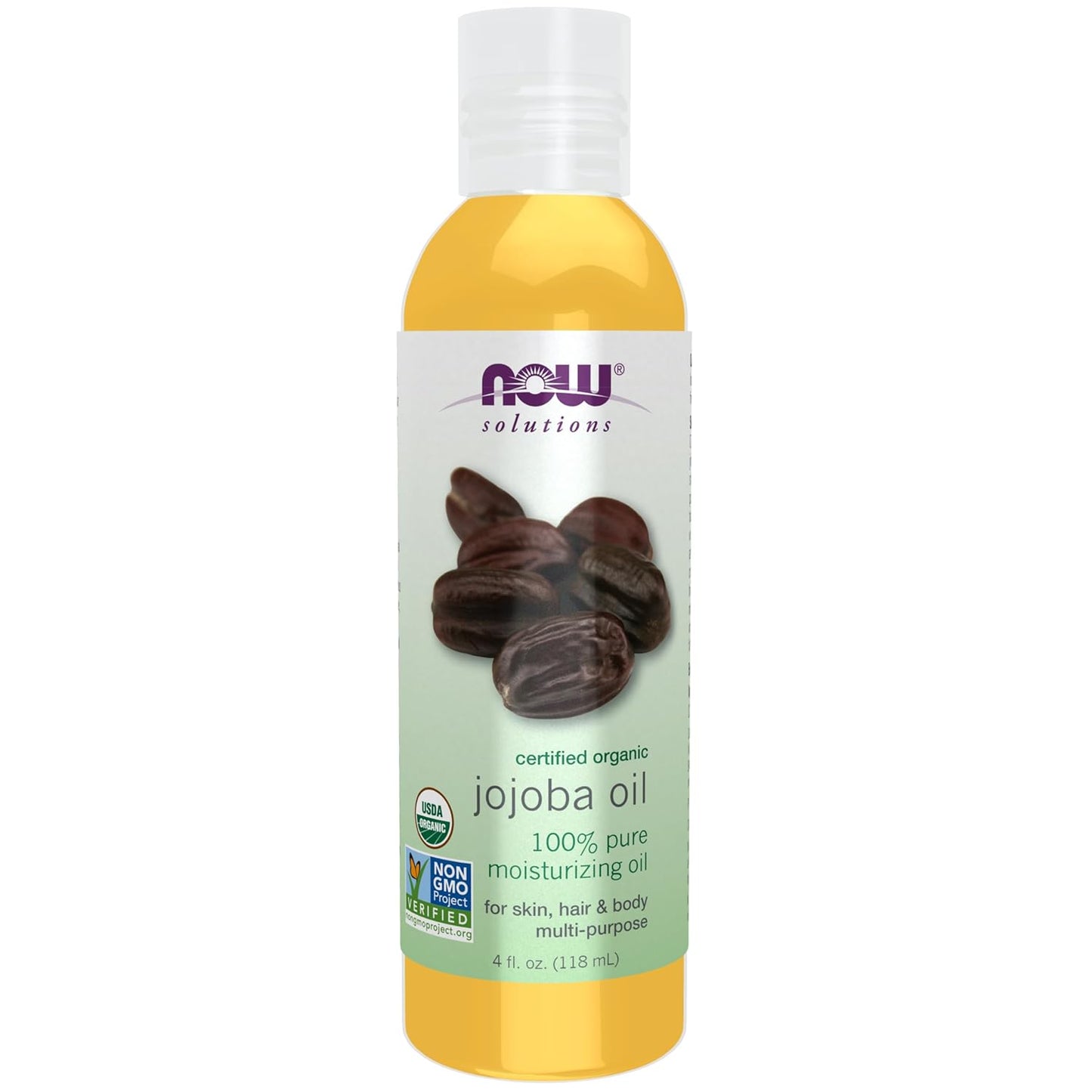 NOW Solutions Organic Jojoba Oil - Multi-Purpose Moisturizer for Face, Hair, and Body, 8 Ounces