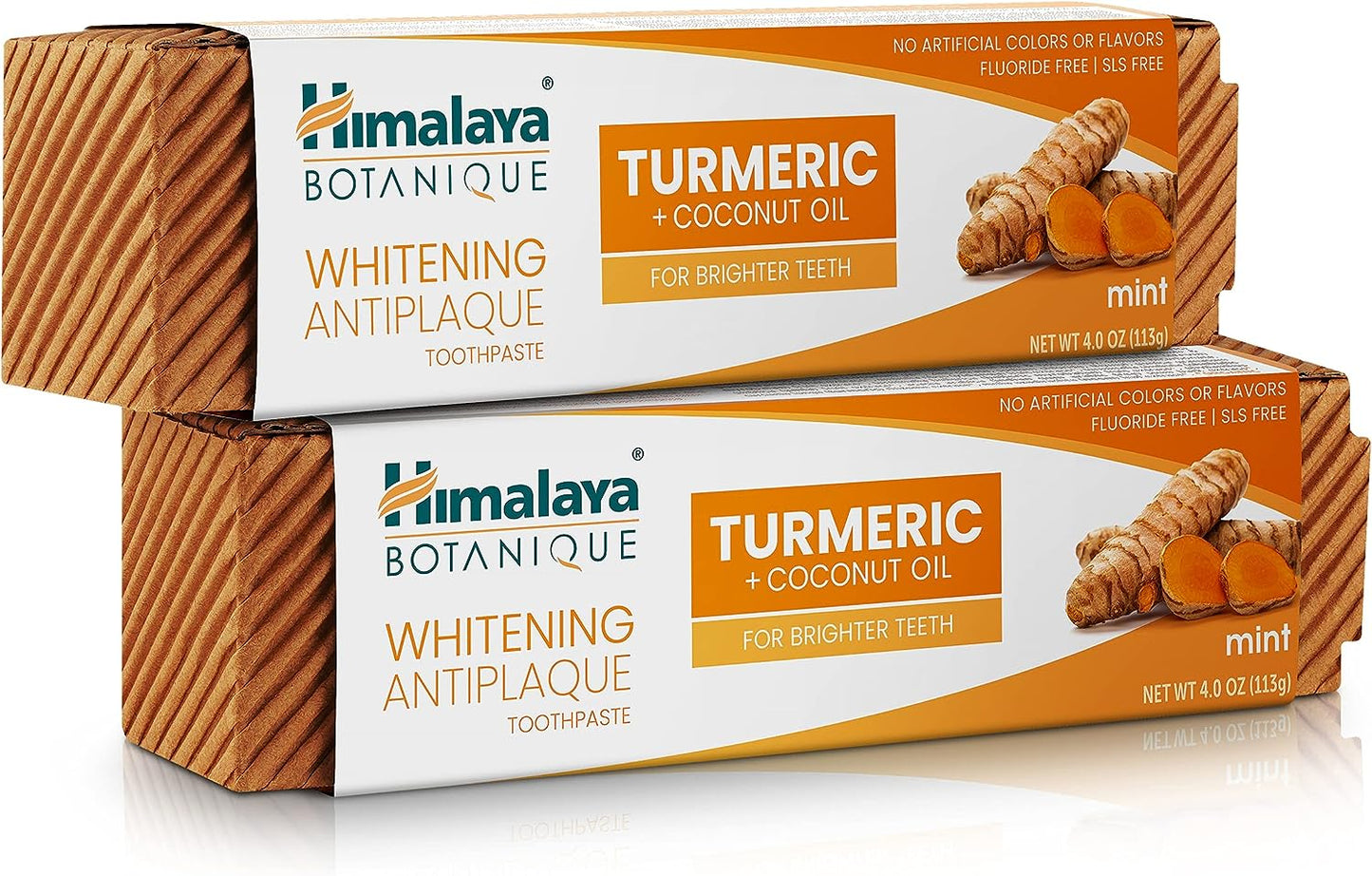 Himalaya Botanique Turmeric & Coconut Oil Whitening Toothpaste - Fluoride Free, Vegan, Antiplaque Formula with Mint Flavor - 4 Oz