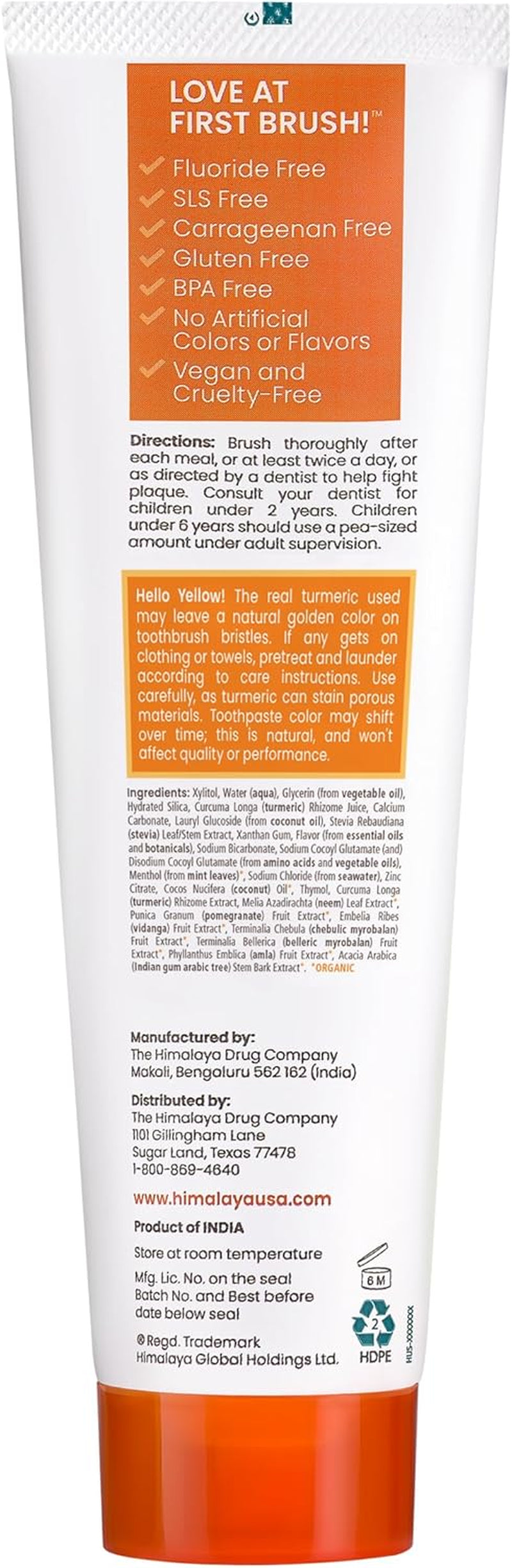 Himalaya Botanique Turmeric & Coconut Oil Whitening Toothpaste - Fluoride Free, Vegan, Antiplaque Formula with Mint Flavor - 4 Oz