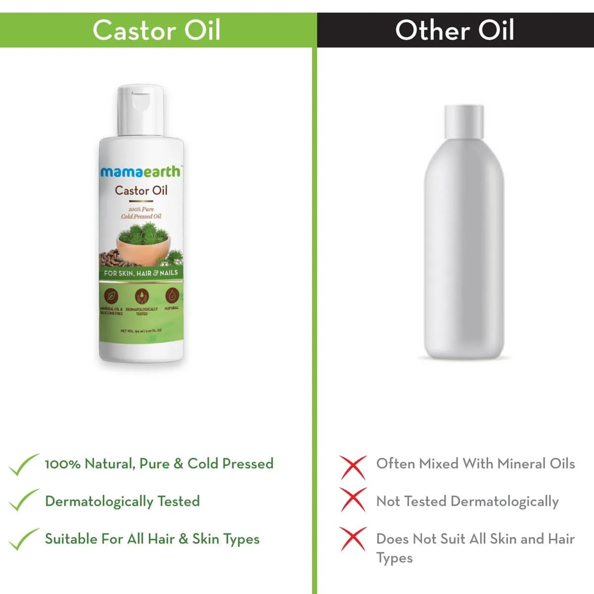 Mamaearth Cold Pressed Castor Oil for Eyebrow & Eyelash Growth | Organic Hair Growth Oil for Radiant Skin & Strong Nails | 5.07 Fl Oz (150ml)