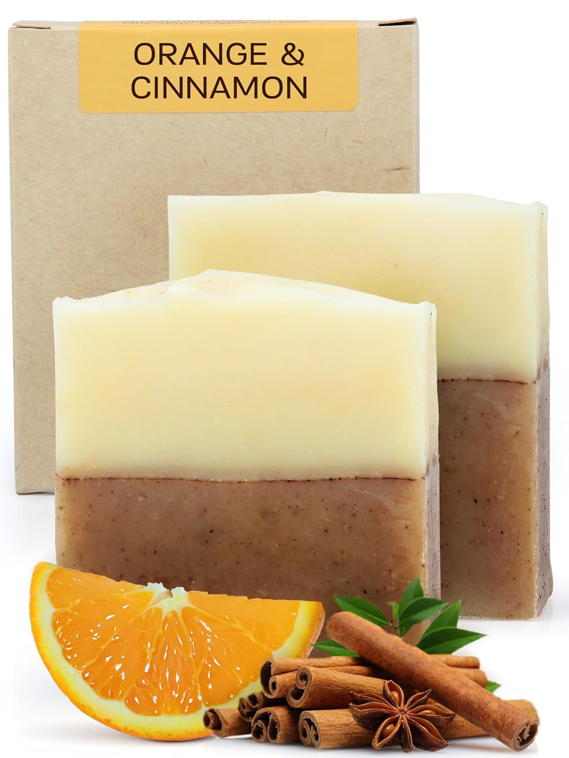 Revitalize Your Skin with Authentic Orange Cinnamon Organic Soap Bars - Handmade, Vegan, and Cruelty-Free (Pack of 2) - Perfect for Oily and Acne-Prone Skin, 4.2 Oz Each