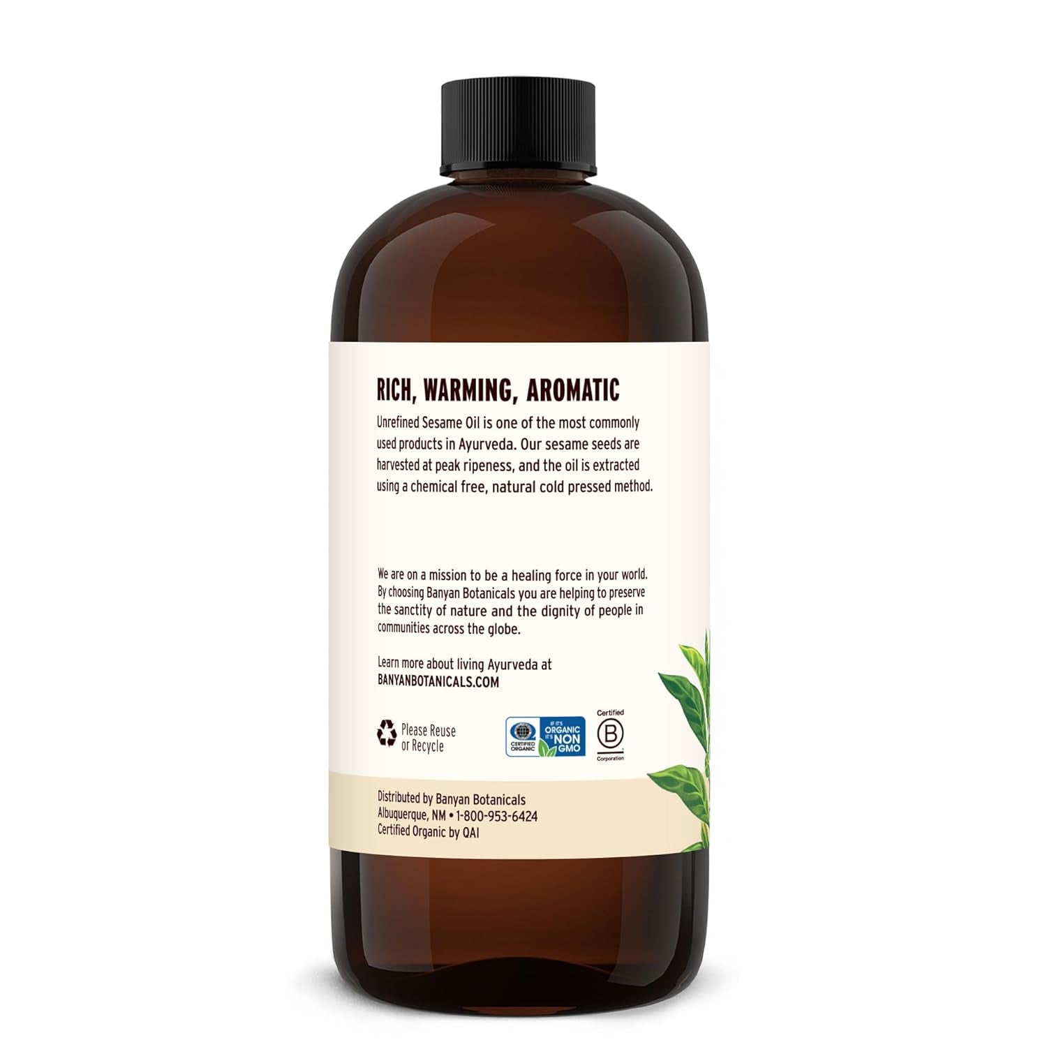 Banyan Botanicals Organic Sesame Oil - Unrefined Ayurvedic Oil for Skin, Hair, Oil Pulling & More - 16oz - Non-GMO, Sustainably Sourced, Vegan