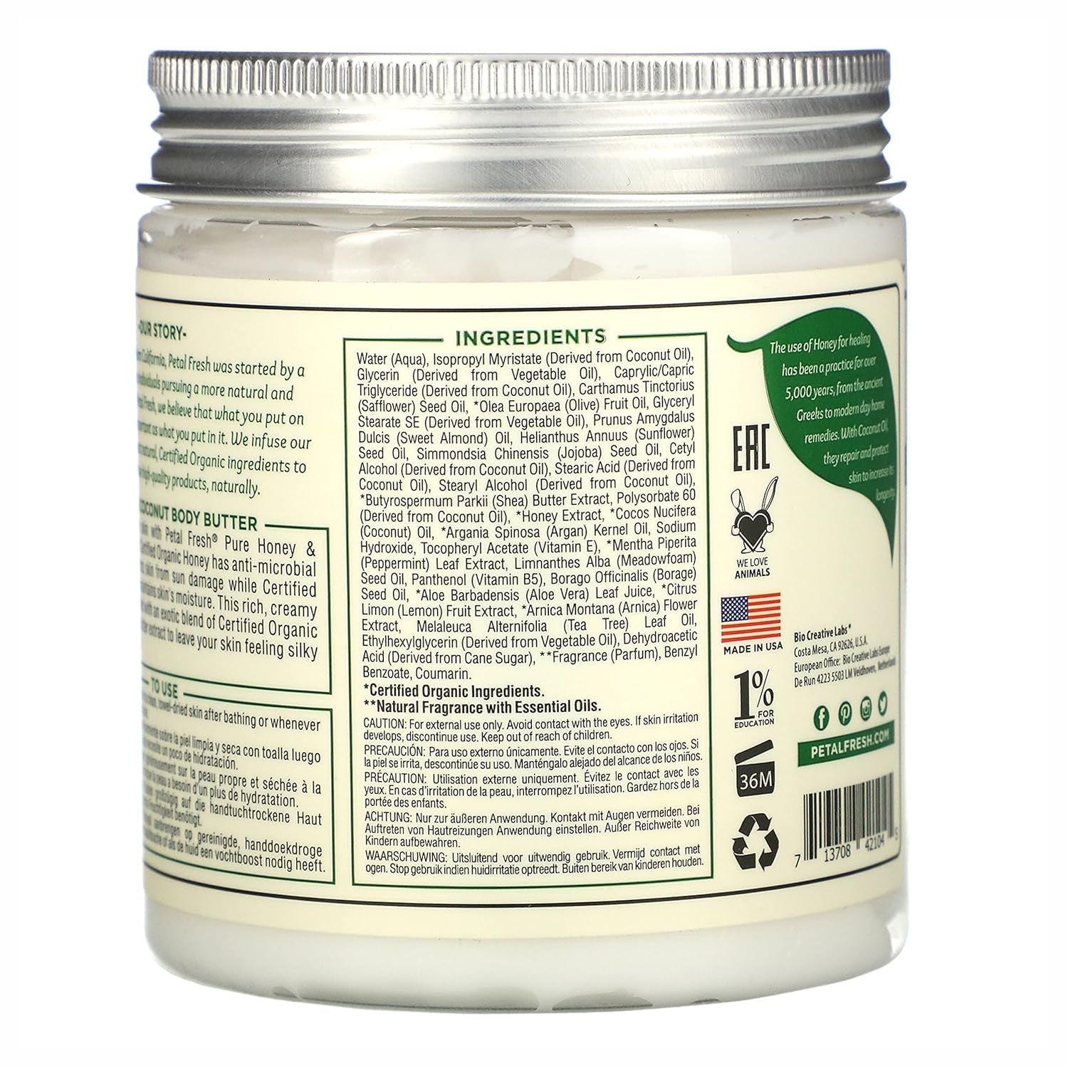Transform Your Skin with Petal Fresh Pure Restoring Body Butter - Luxurious Honey & Coconut Oil Blend, 8 Fl Oz