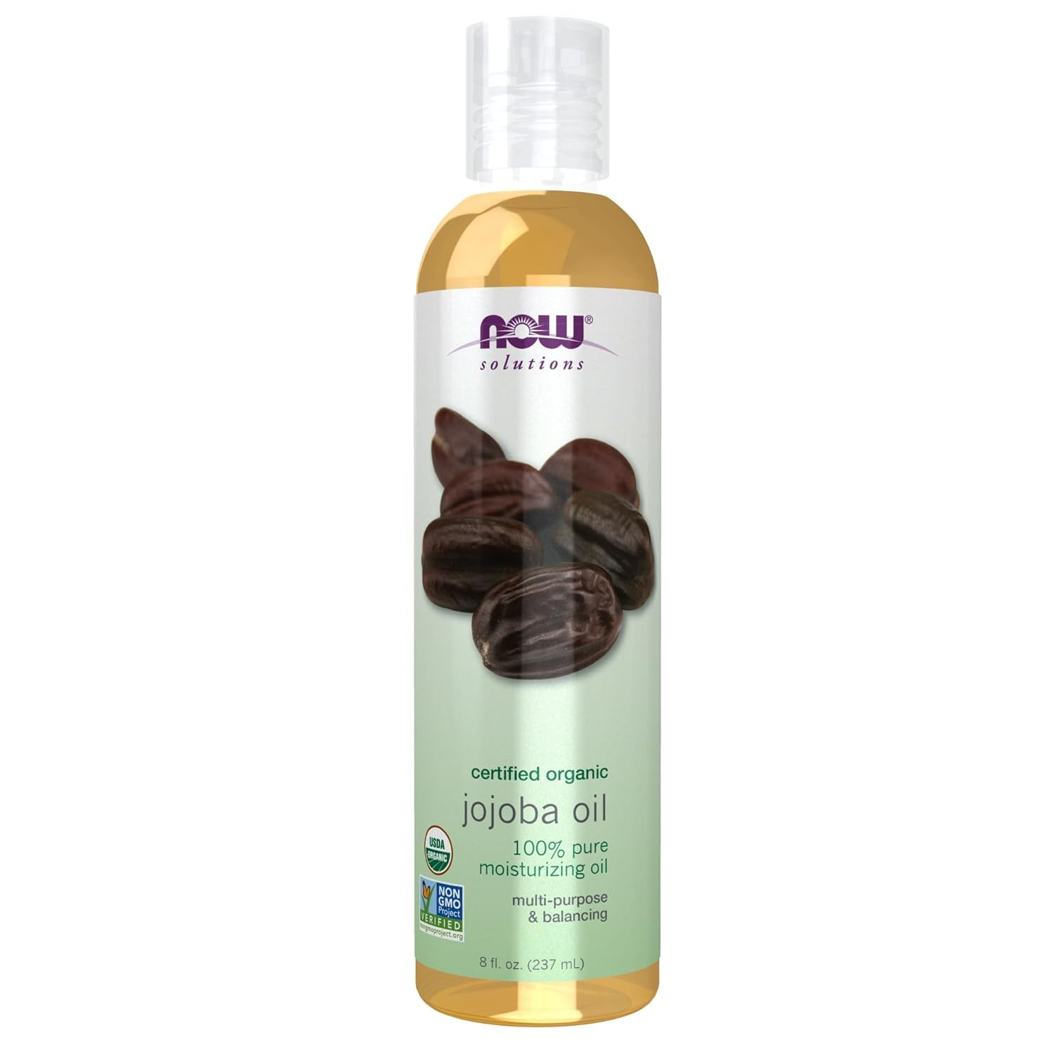 NOW Solutions Organic Jojoba Oil - Multi-Purpose Moisturizer for Face, Hair, and Body, 8 Ounces