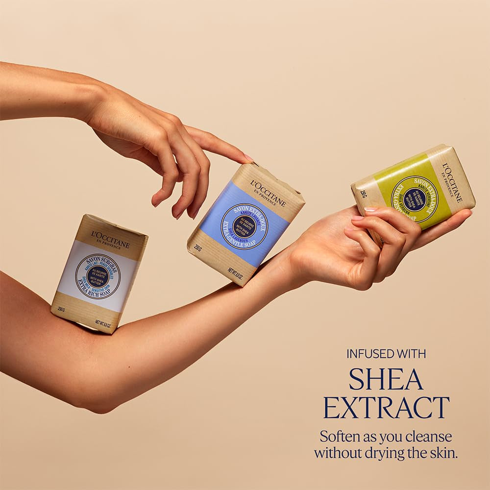 L'Occitane Shea Butter Artisanal Vegan Hand & Body Soap - Citrusy Verbena, Relaxing Lavender, and Nourishing Shea Milk