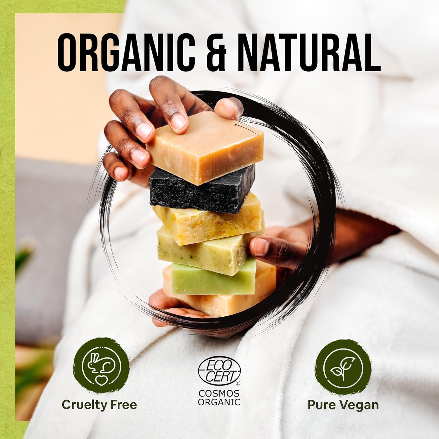 Organic Black Soap Bar with Activated Charcoal - 100% Natural Facial Cleanser for Men & Women, Vegan & Handmade, 3.88 oz