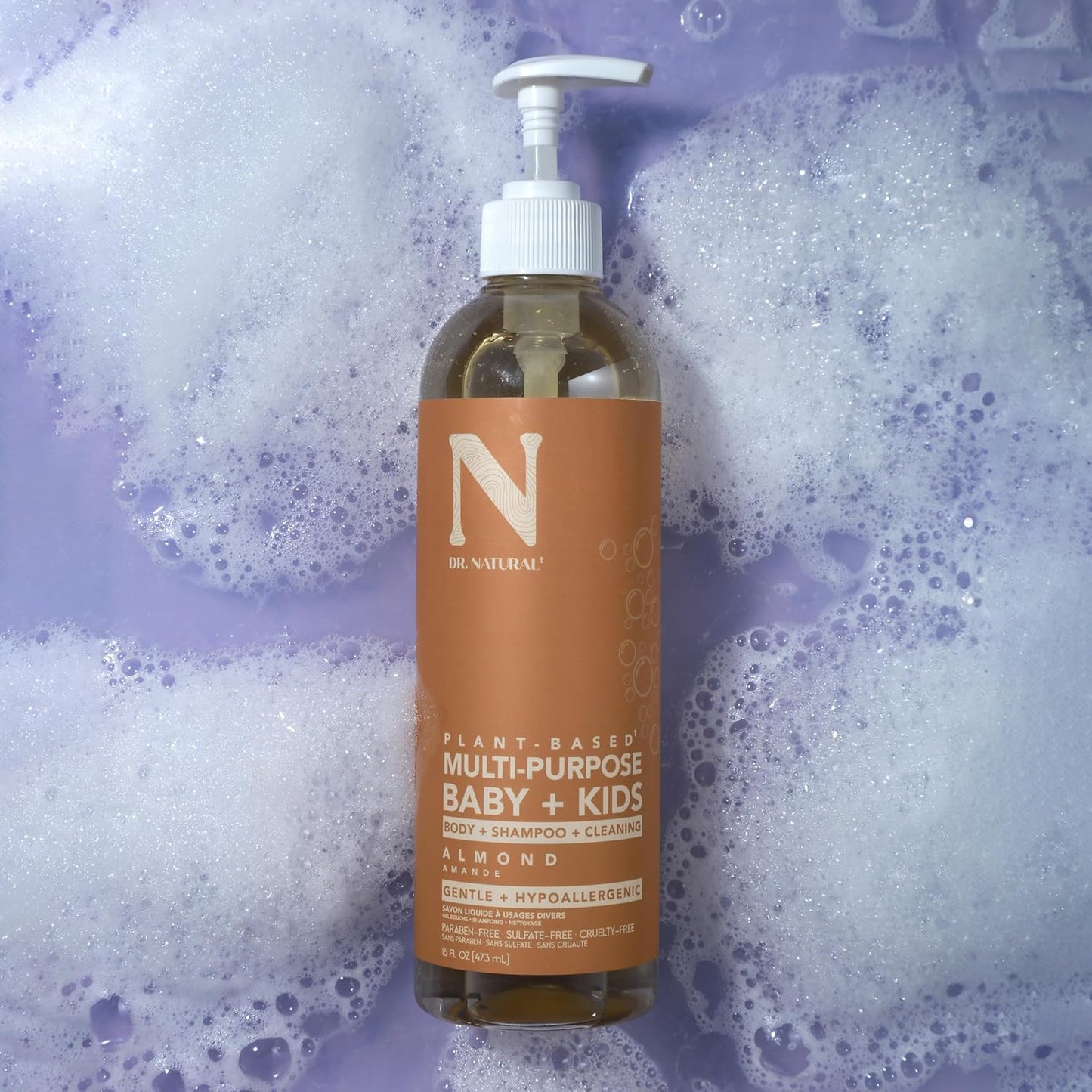 Dr. Natural Almond Multi-Purpose Baby & Kids Soap - 16 Oz - Plant-Based, Hypoallergenic, Sulfate-Free & Cruelty-Free with Shea Butter - Body Wash, Face Wash, Hand Soap