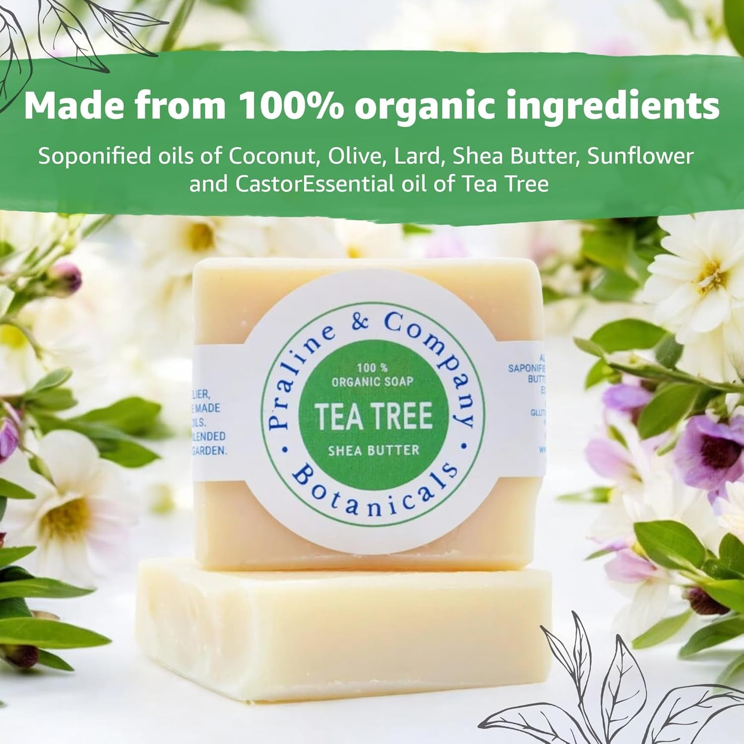 Revitalize Your Skin with Luxurious Organic Handmade Tea Tree Bath & Hand Soap - Gentle Foam for Oily Skin - 100% Pure Ingredients - 4Oz/110Gr