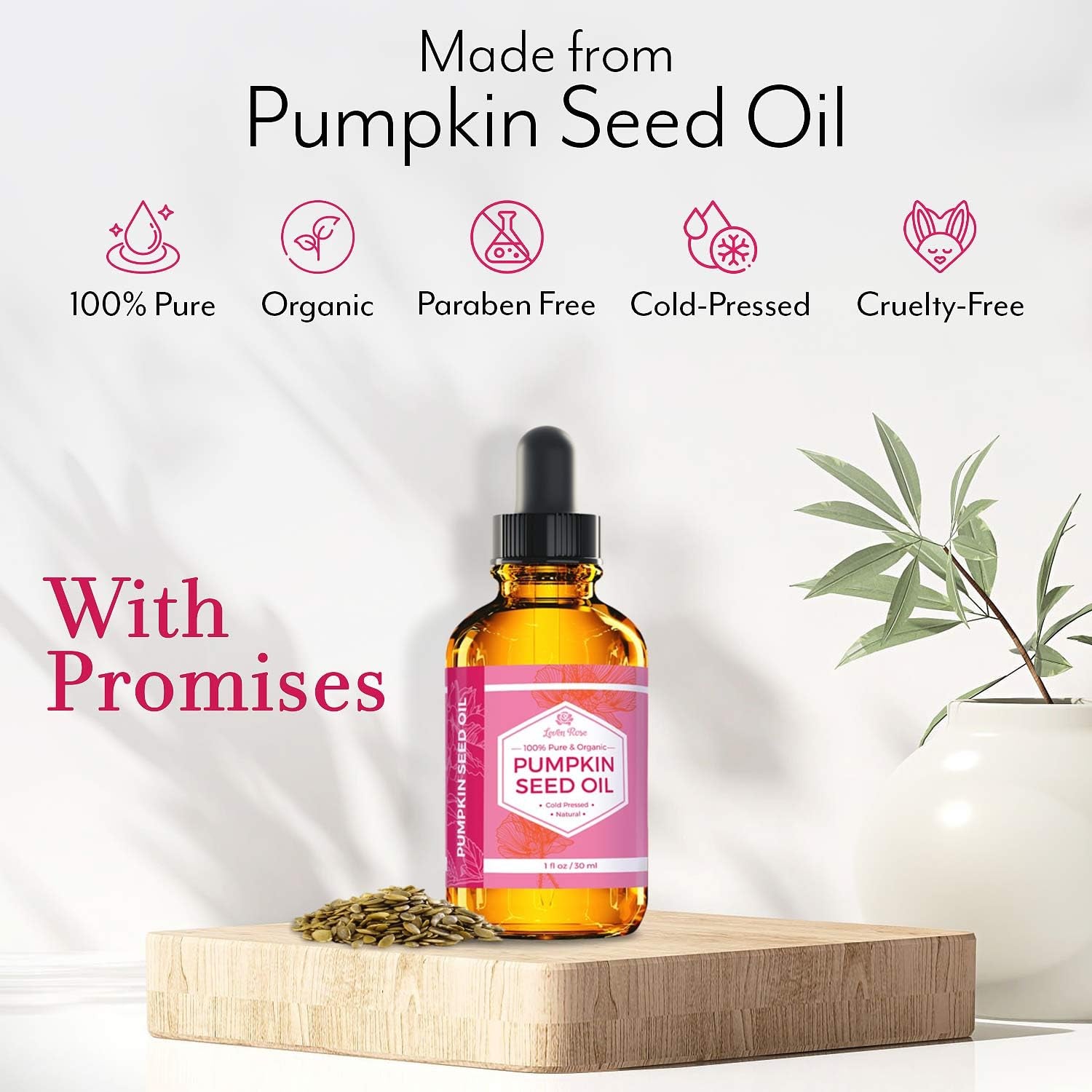 Leven Rose 100% Pure Pumpkin Seed Oil - 2 Oz for Hair Growth, Skin & Nails - Natural Moisturizer for Scalp & Dry Skin