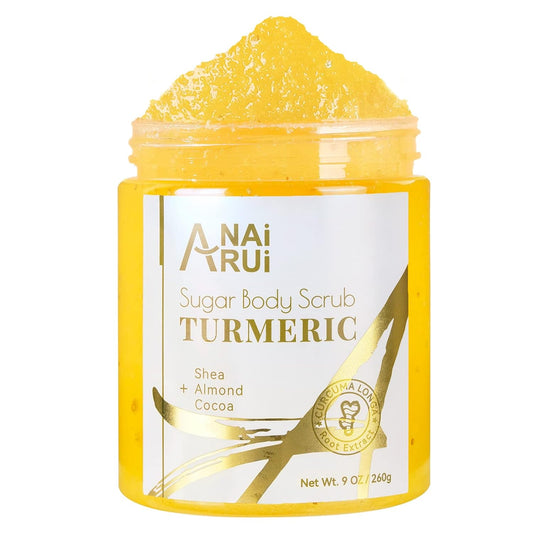 Revitalize Your Skin with ANAI RUI Turmeric Body Scrub - Exfoliating & Hydrating Sugar Scrub for Face, Body, Hands & Feet - 9 OZ