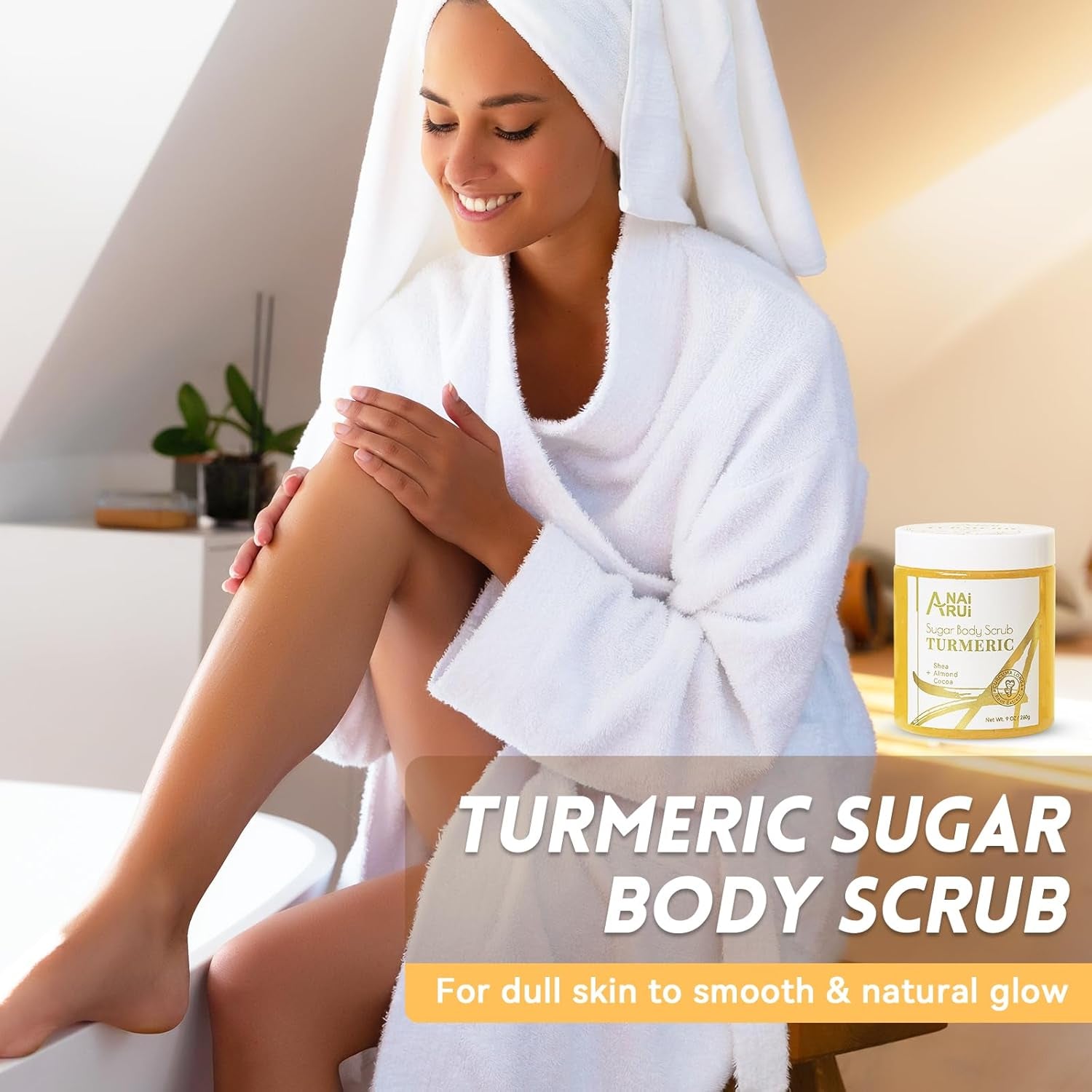 Revitalize Your Skin with ANAI RUI Turmeric Body Scrub - Exfoliating & Hydrating Sugar Scrub for Face, Body, Hands & Feet - 9 OZ