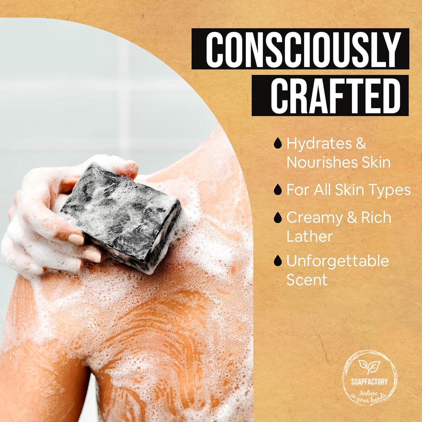 Organic Black Soap Bar with Activated Charcoal - 100% Natural Facial Cleanser for Men & Women, Vegan & Handmade, 3.88 oz