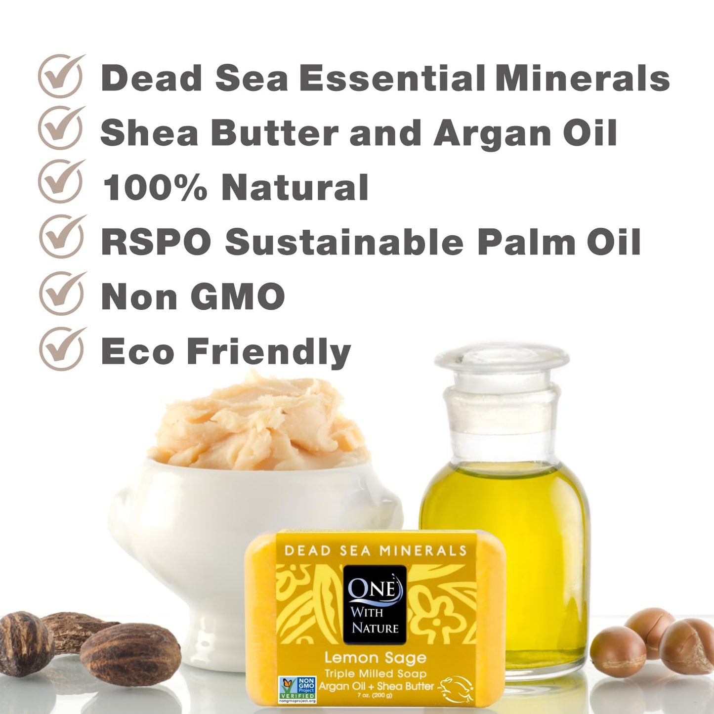 Revitalize Your Skin with One with Nature Dead Sea Salt Lemon Sage Soap 3-Pack - 4oz Each, Enriched with 21 Essential Minerals for Eczema Relief, Plant-Based Formula!