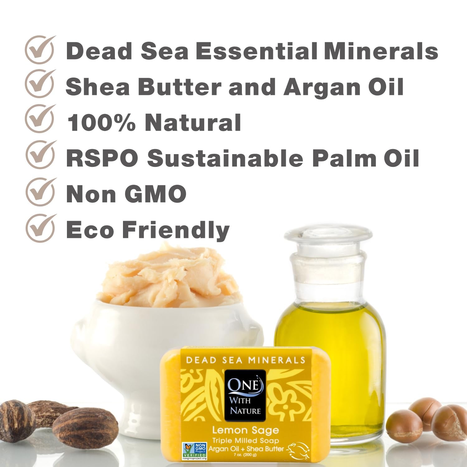 Revitalize Your Skin with One with Nature Dead Sea Salt Lemon Sage Soap 3-Pack - 4oz Each, Enriched with 21 Essential Minerals for Eczema Relief, Plant-Based Formula!