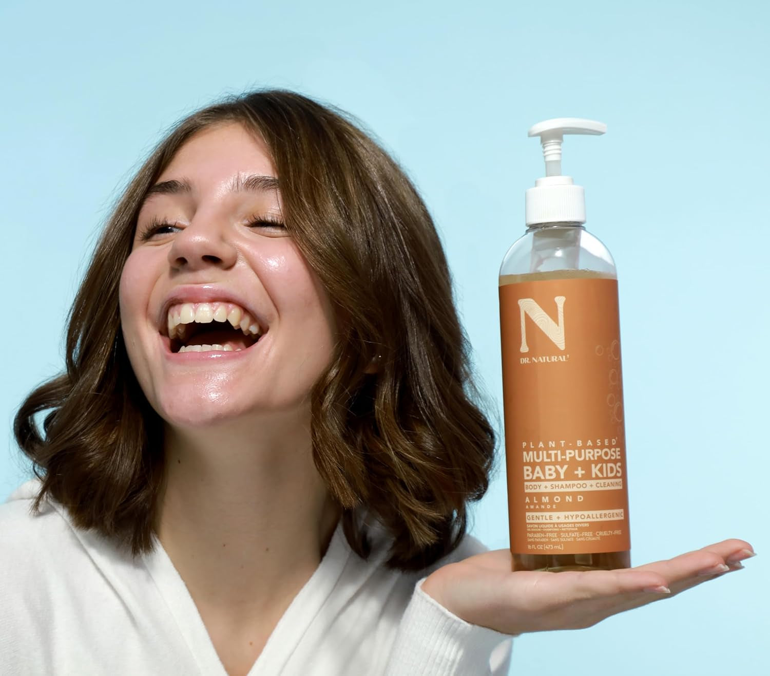 Dr. Natural Almond Multi-Purpose Baby & Kids Soap - 16 Oz - Plant-Based, Hypoallergenic, Sulfate-Free & Cruelty-Free with Shea Butter - Body Wash, Face Wash, Hand Soap