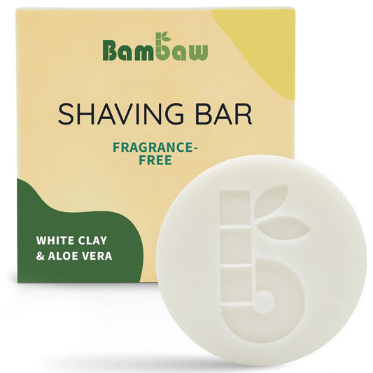 Bambaw Organic Shaving Soap Bar - 2.8 Oz - White Clay & Aloe Vera Formula for Sensitive Skin - Natural, Unscented, Vegan Shaving Soap Puck