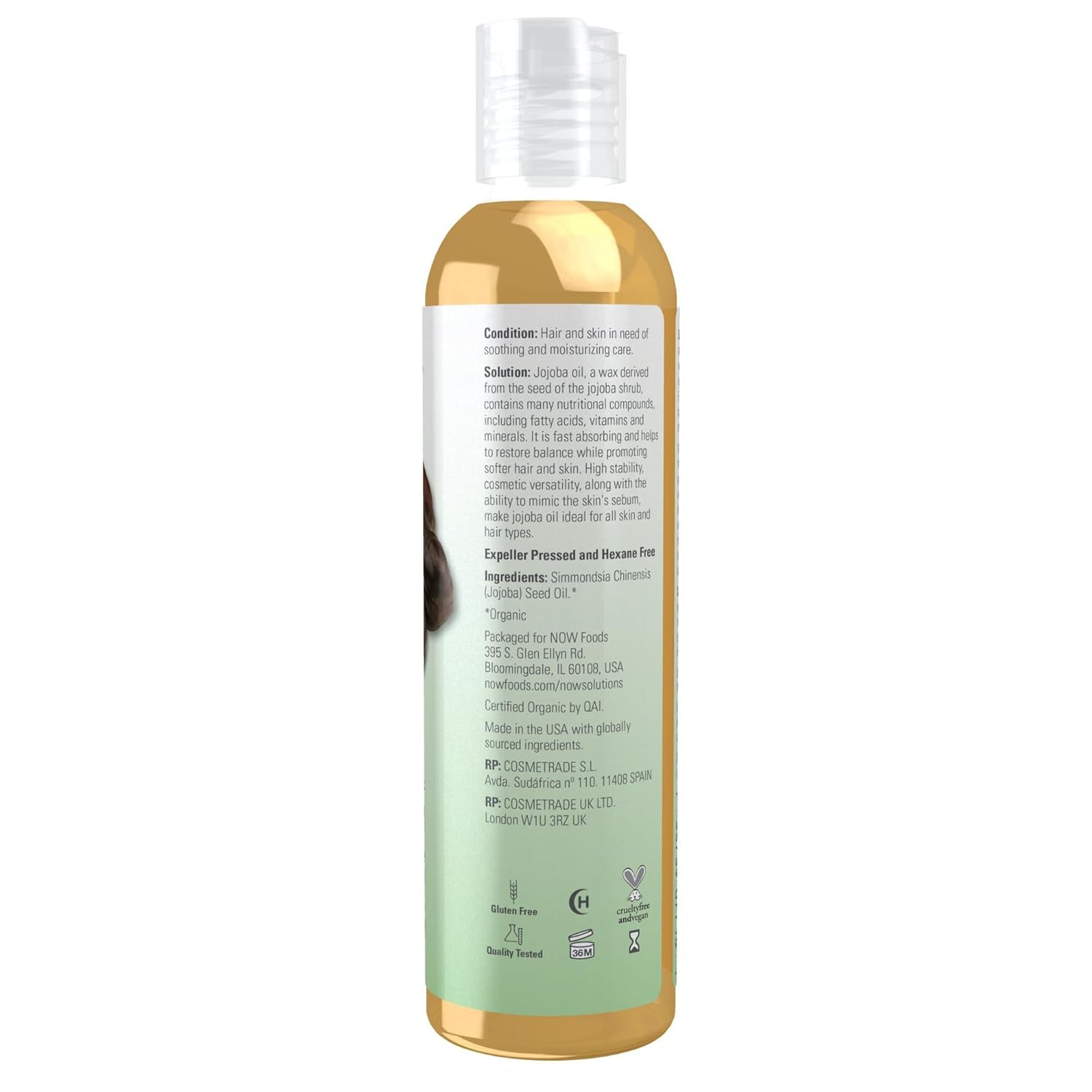 NOW Solutions Organic Jojoba Oil - Multi-Purpose Moisturizer for Face, Hair, and Body, 8 Ounces