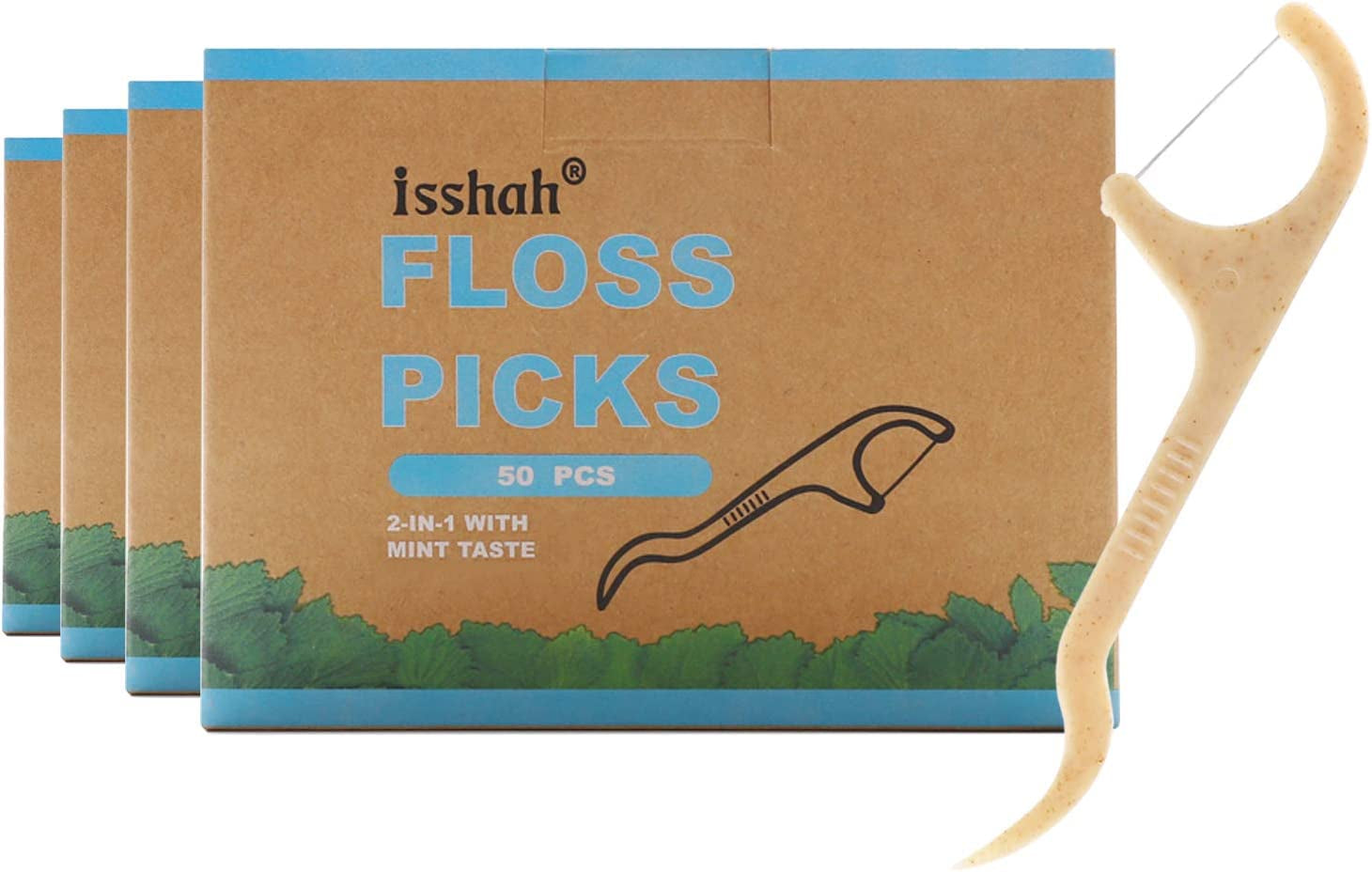 Eco-Friendly Natural Dental Floss Picks - 200 Count - PETA Approved, Vegan, Mint Flavor by Isshah