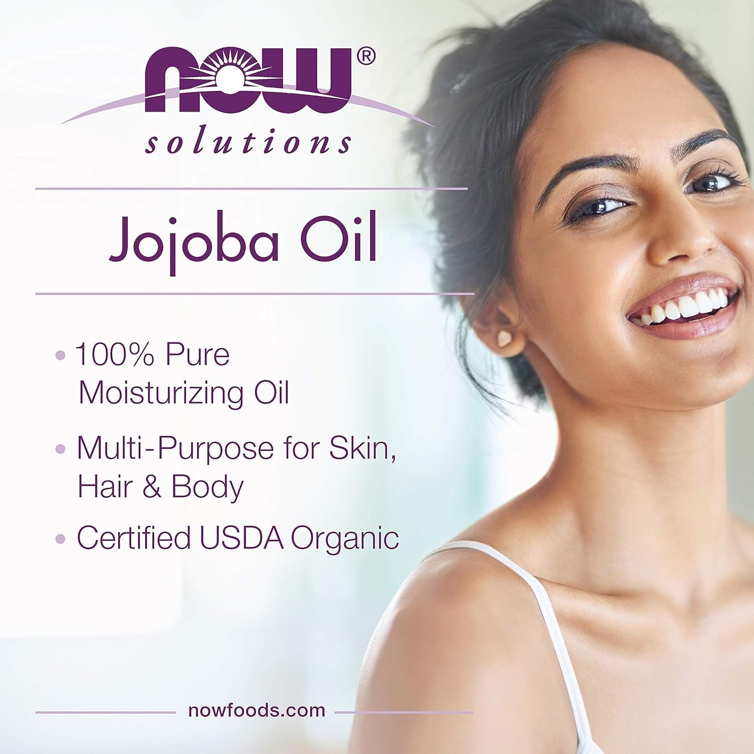 NOW Solutions Organic Jojoba Oil - Multi-Purpose Moisturizer for Face, Hair, and Body, 8 Ounces
