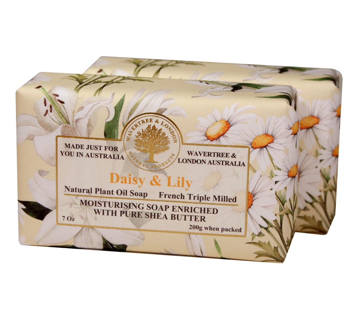 Wavertree & London English Rose Scented Natural Soap - 2 Luxurious 7Oz Triple Milled Bars with Shea Butter for Ultimate Moisturization - Perfect for All Skin Types