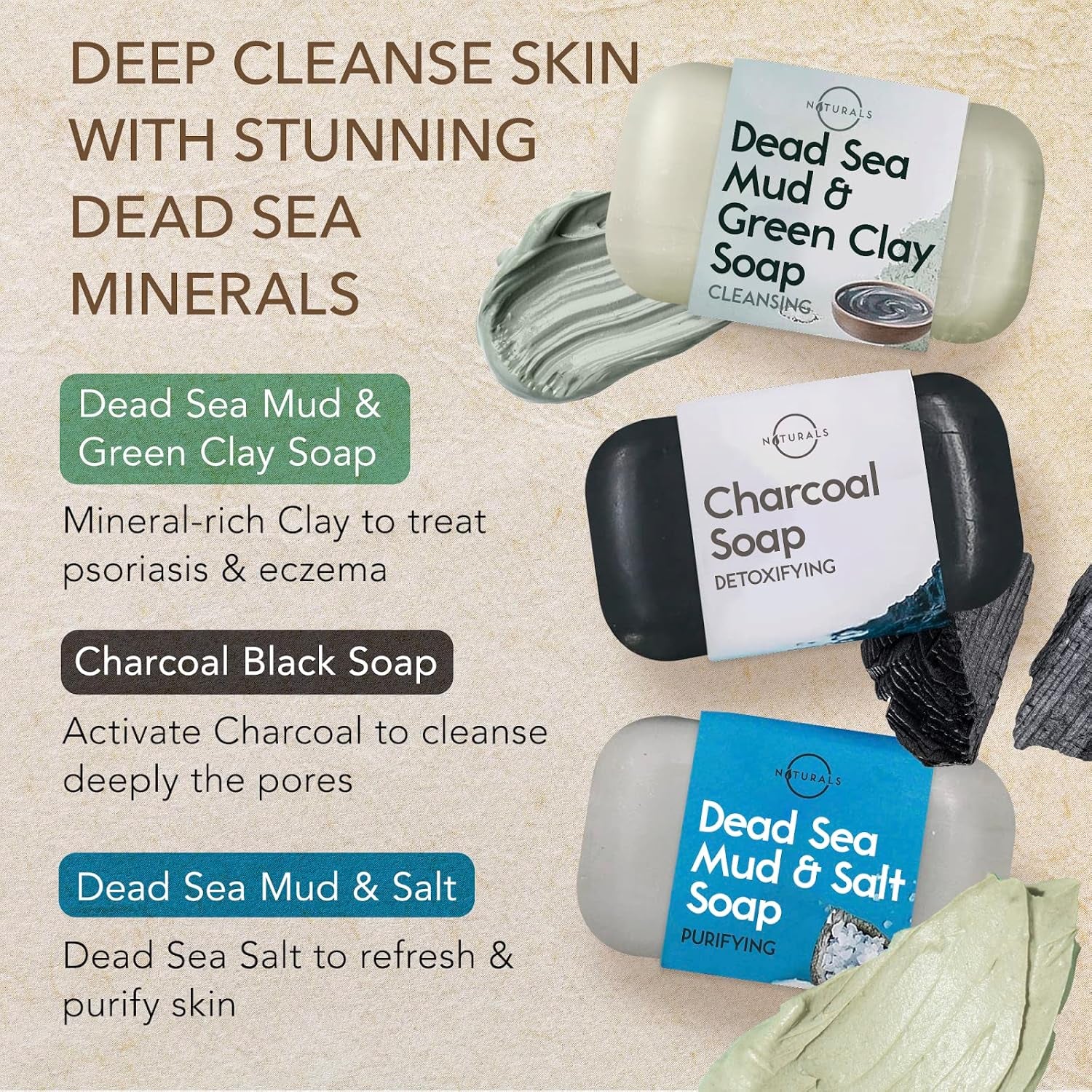 O Naturals 100% Natural Bar Soap Gift Set - Luxurious Organic & Essential Oil Collection for Spa-Like Indulgence - 6PC Black Soap Set for Men & Women