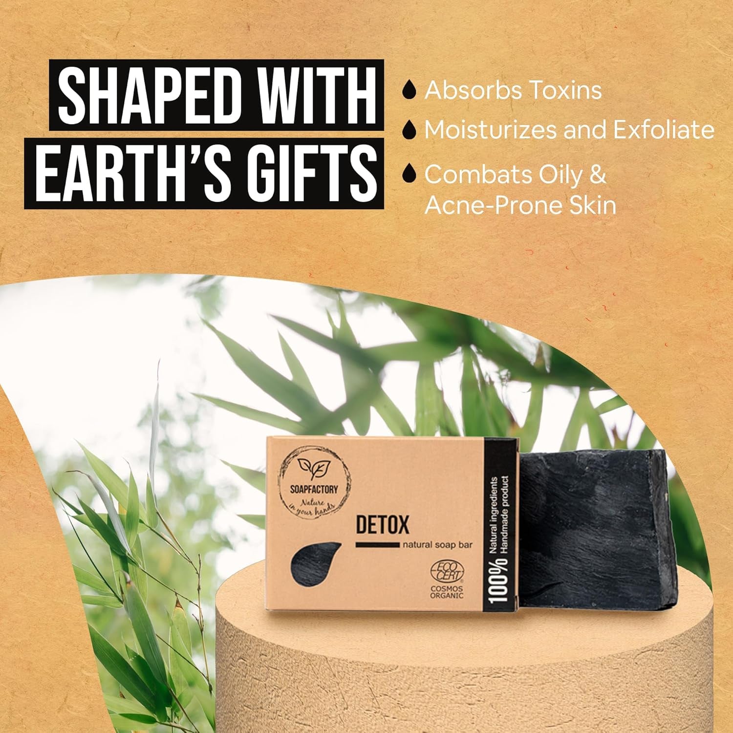 Organic Black Soap Bar with Activated Charcoal - 100% Natural Facial Cleanser for Men & Women, Vegan & Handmade, 3.88 oz