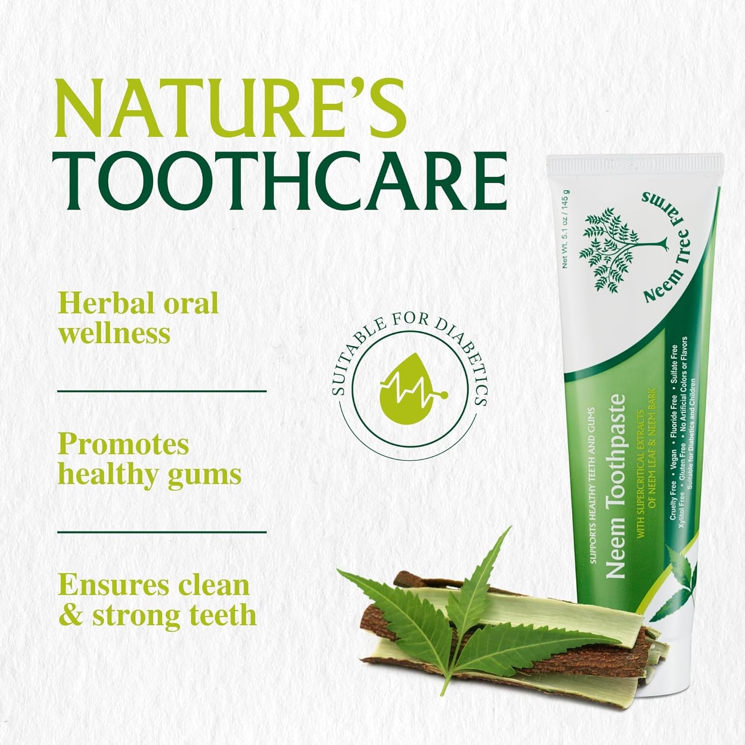 Neem Fluoride-Free Toothpaste - Family-Friendly, 100% Vegan & Natural, Gluten-Free, No Artificial Ingredients - Clove & Stevia (4 Pack)