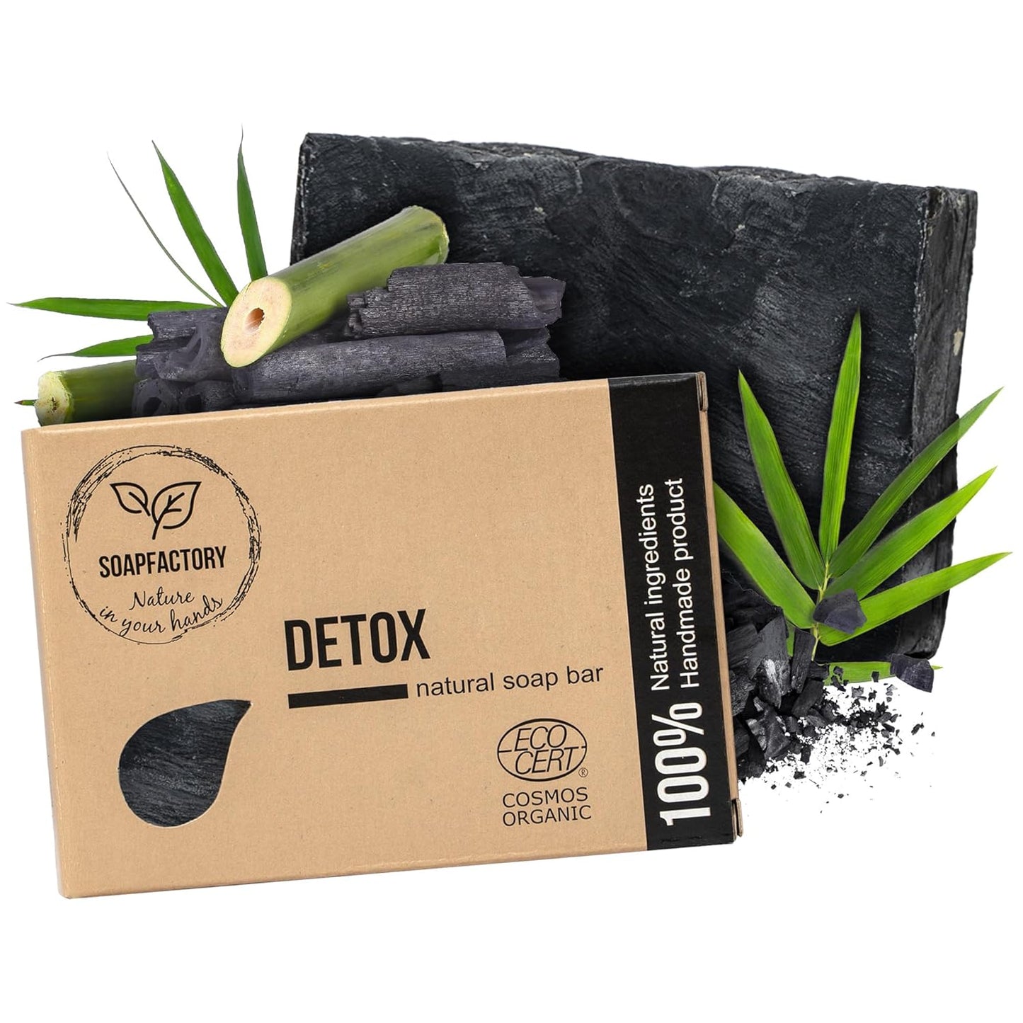 Organic Black Soap Bar with Activated Charcoal - 100% Natural Facial Cleanser for Men & Women, Vegan & Handmade, 3.88 oz