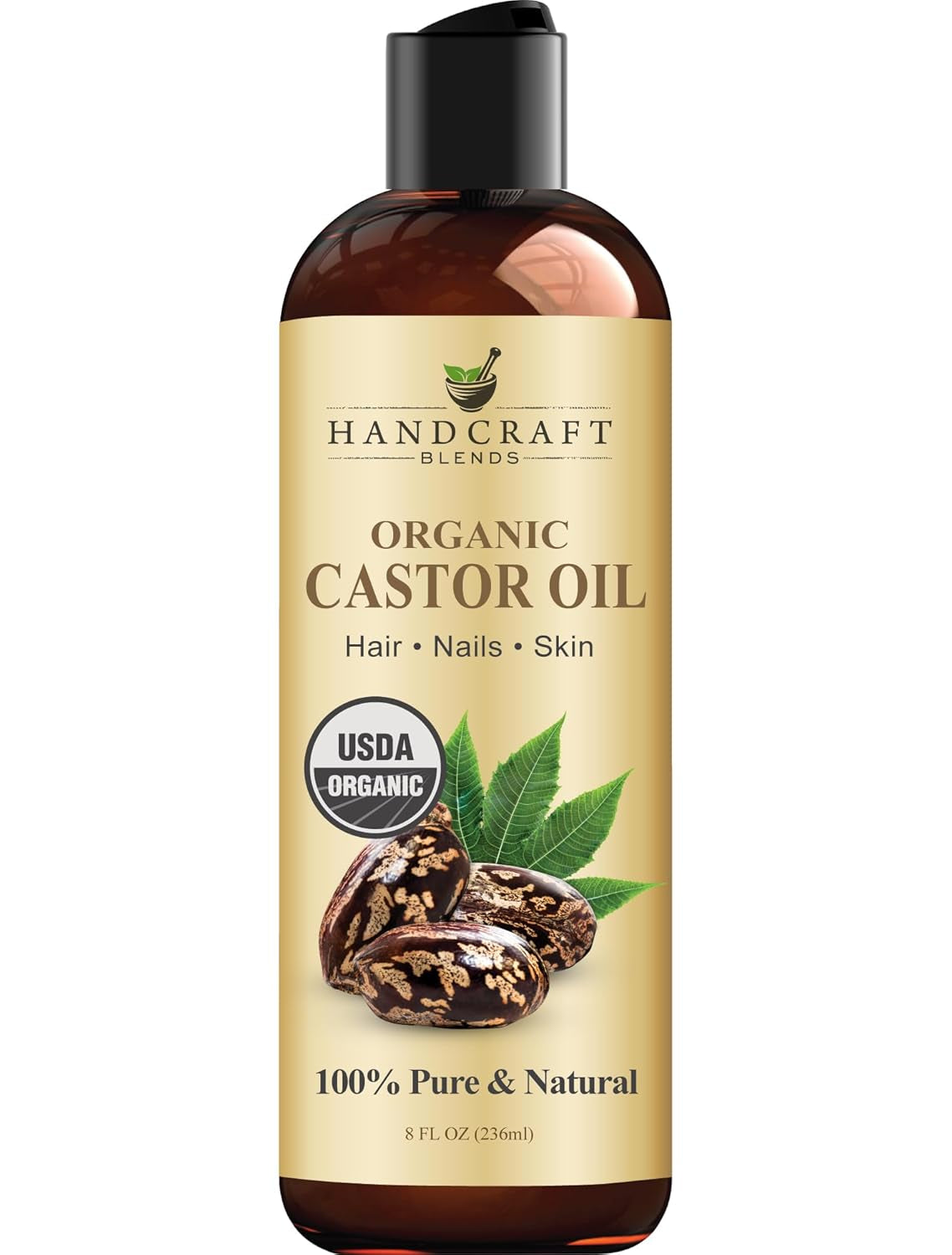 Handcraft Blends Organic Castor Oil - 16 Fl Oz - 100% Pure & Natural - Premium Carrier Oil for Hair Growth, Eyelashes & Eyebrows - Expeller-Pressed & Hexane-Free