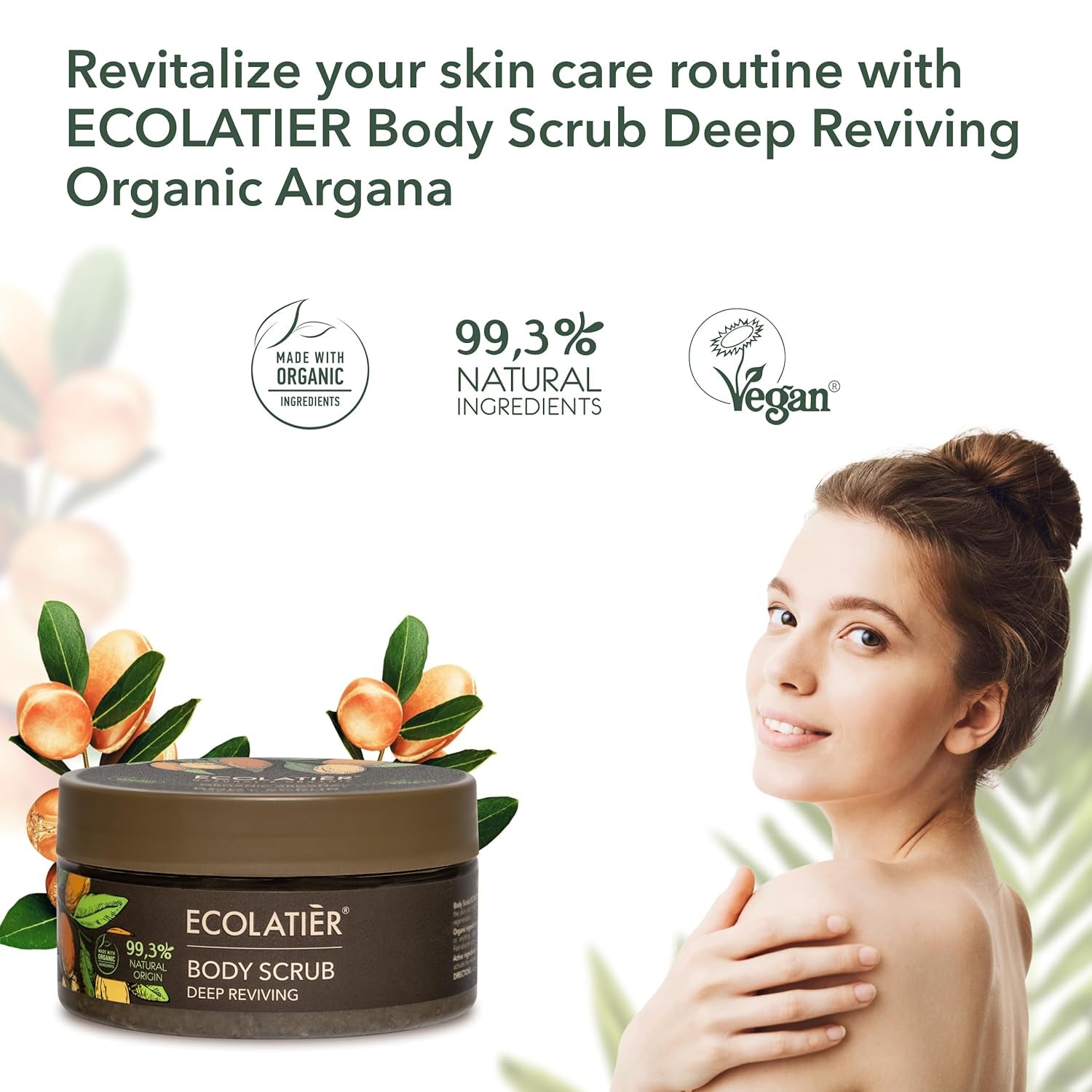 Revitalize Your Skin with ECOLATIER Organic Argan Oil Body Scrub – 99.3% Natural, Vegan Exfoliating Salt Scrub for Smooth, Hydrated Skin - 8.5 Fl Oz