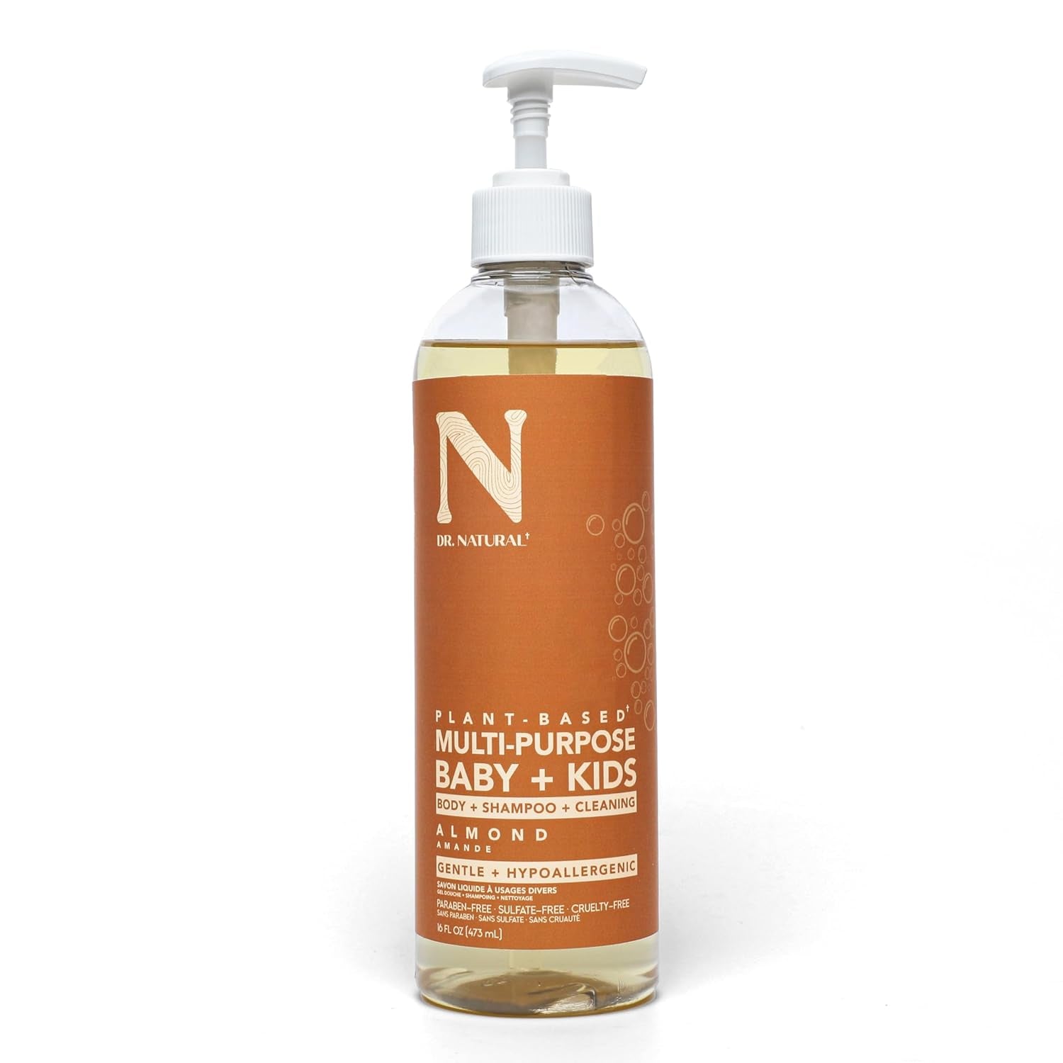 Dr. Natural Almond Multi-Purpose Baby & Kids Soap - 16 Oz - Plant-Based, Hypoallergenic, Sulfate-Free & Cruelty-Free with Shea Butter - Body Wash, Face Wash, Hand Soap