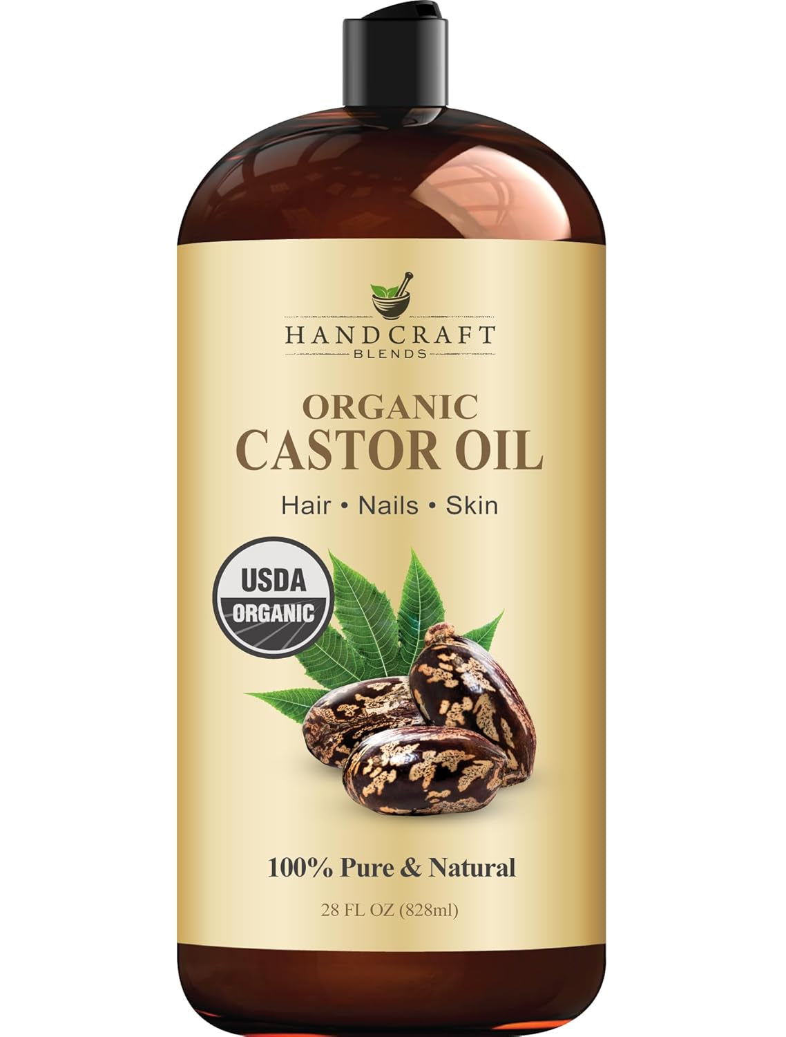 Handcraft Blends Organic Castor Oil - 16 Fl Oz - 100% Pure & Natural - Premium Carrier Oil for Hair Growth, Eyelashes & Eyebrows - Expeller-Pressed & Hexane-Free