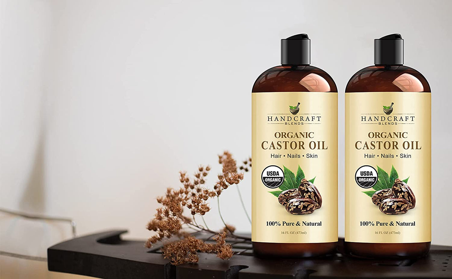 Handcraft Blends Organic Castor Oil - 16 Fl Oz - 100% Pure & Natural - Premium Carrier Oil for Hair Growth, Eyelashes & Eyebrows - Expeller-Pressed & Hexane-Free